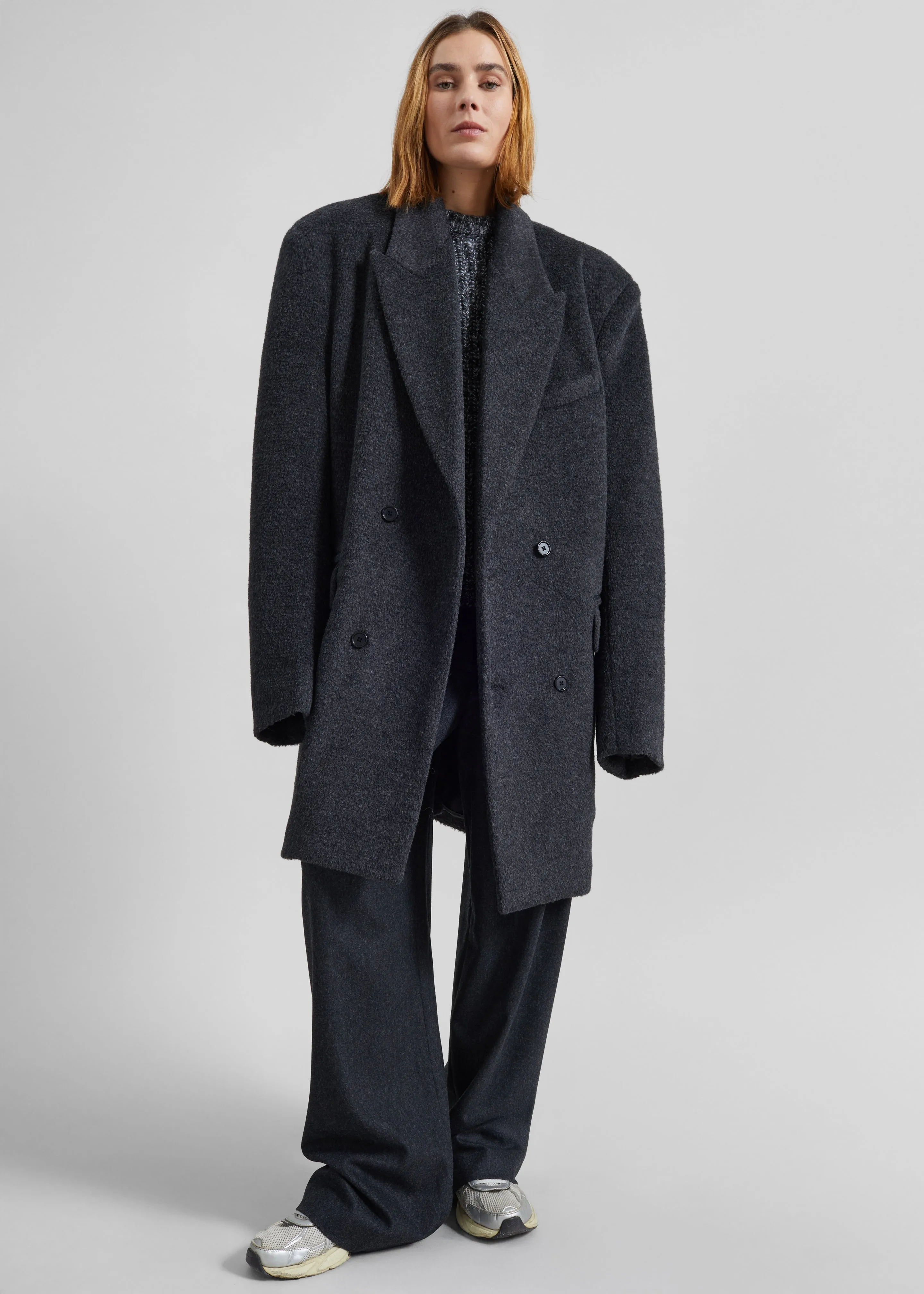 Coblence Textured Wool-Blend Coat - Dark Grey sold by Frankie Shop product image thumbnail 4