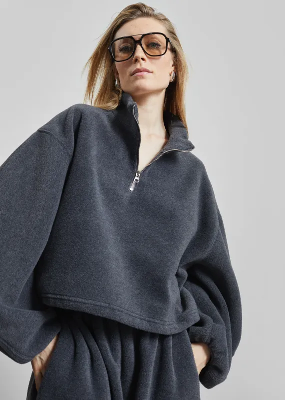 Treveray Fleece Half-Zip Sweatshirt - Dark Grey sold by Frankie Shop