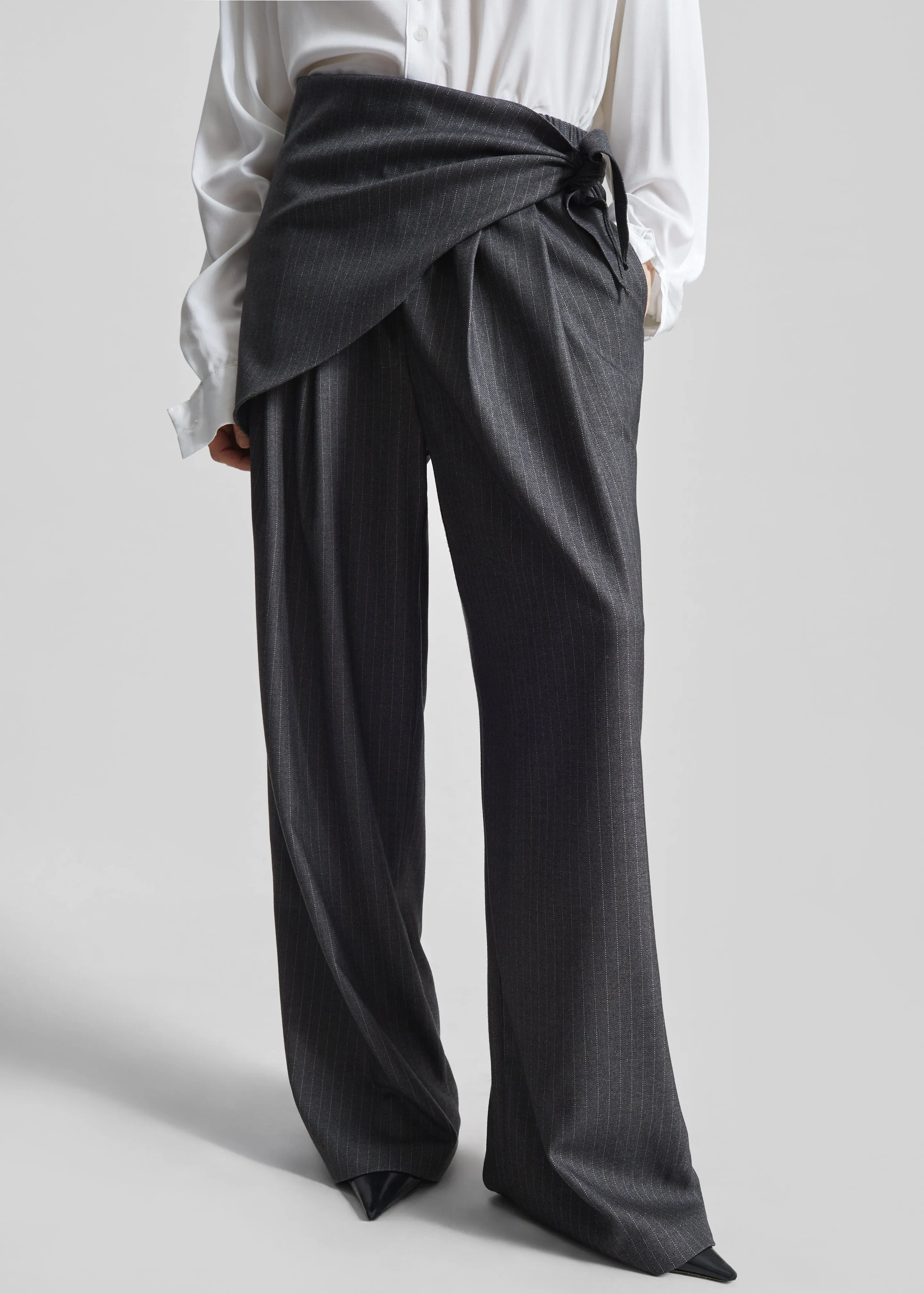 Rovigo Scarf Wrap Pants - Grey Stripe sold by Frankie Shop