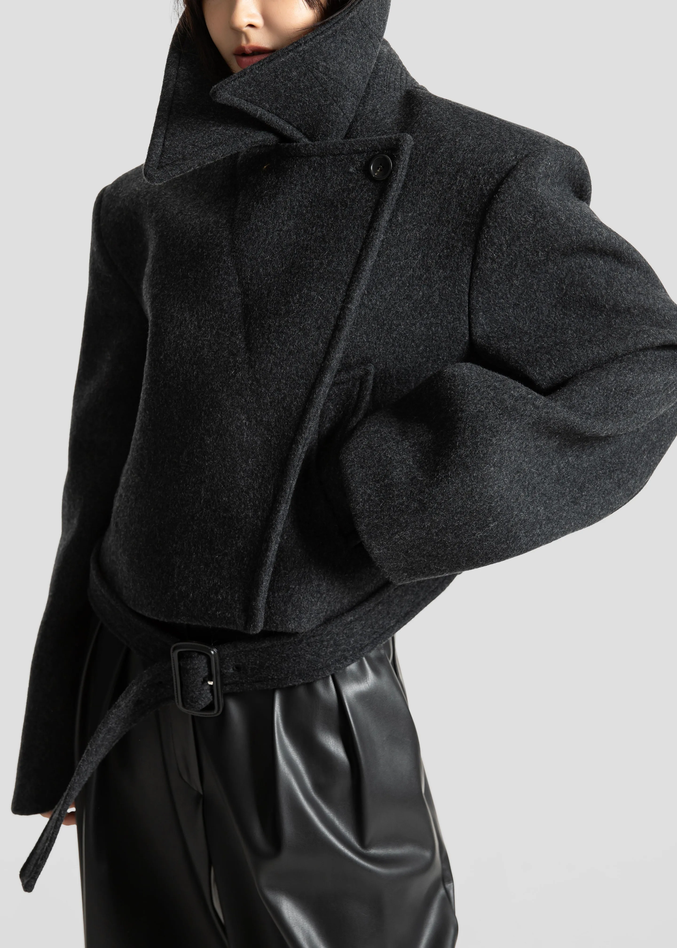Aumale Cropped Wool Peacoat - Charcoal sold by Frankie Shop product image thumbnail 3