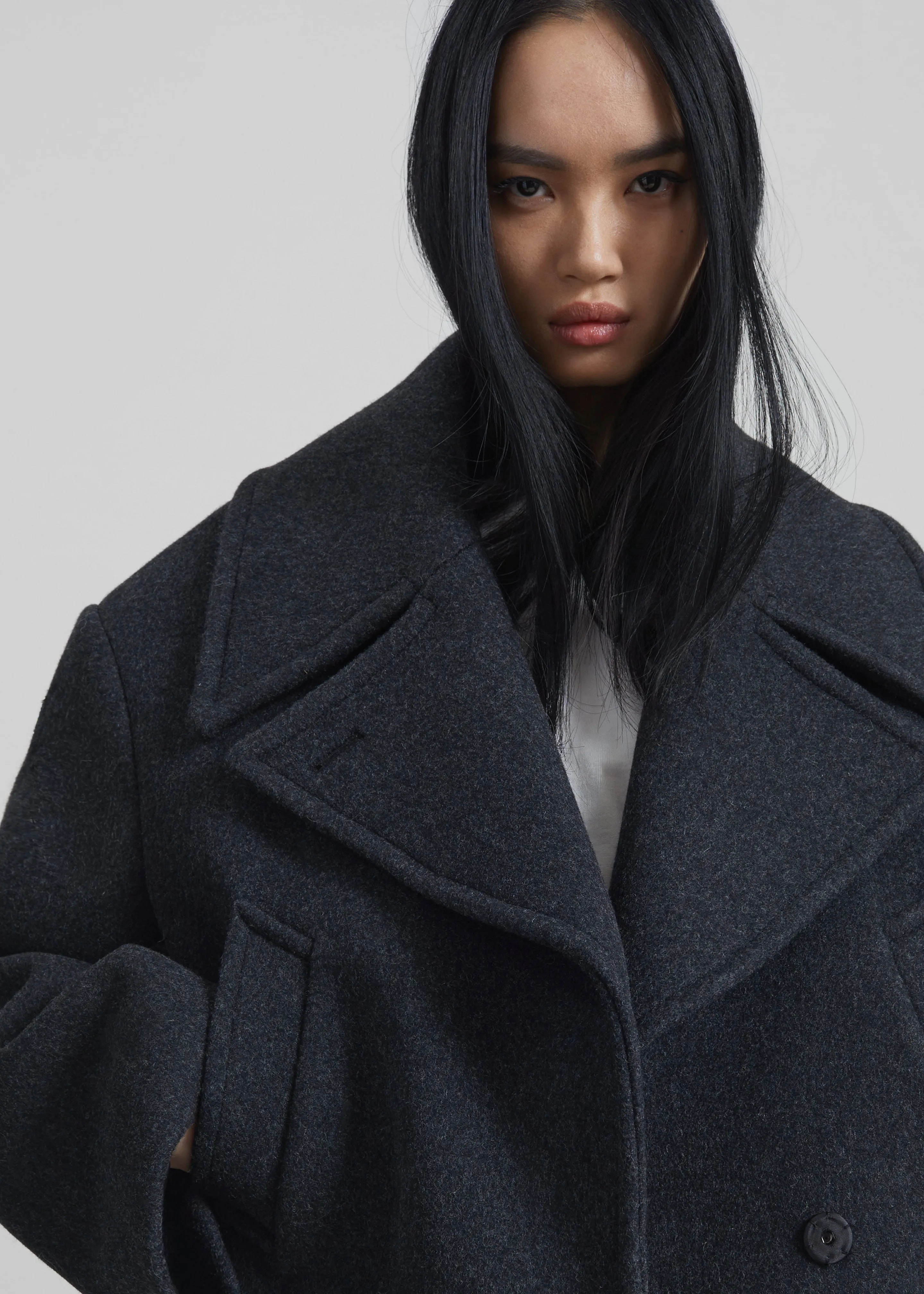 Aumale Cropped Wool Peacoat - Charcoal sold by Frankie Shop product image thumbnail 2