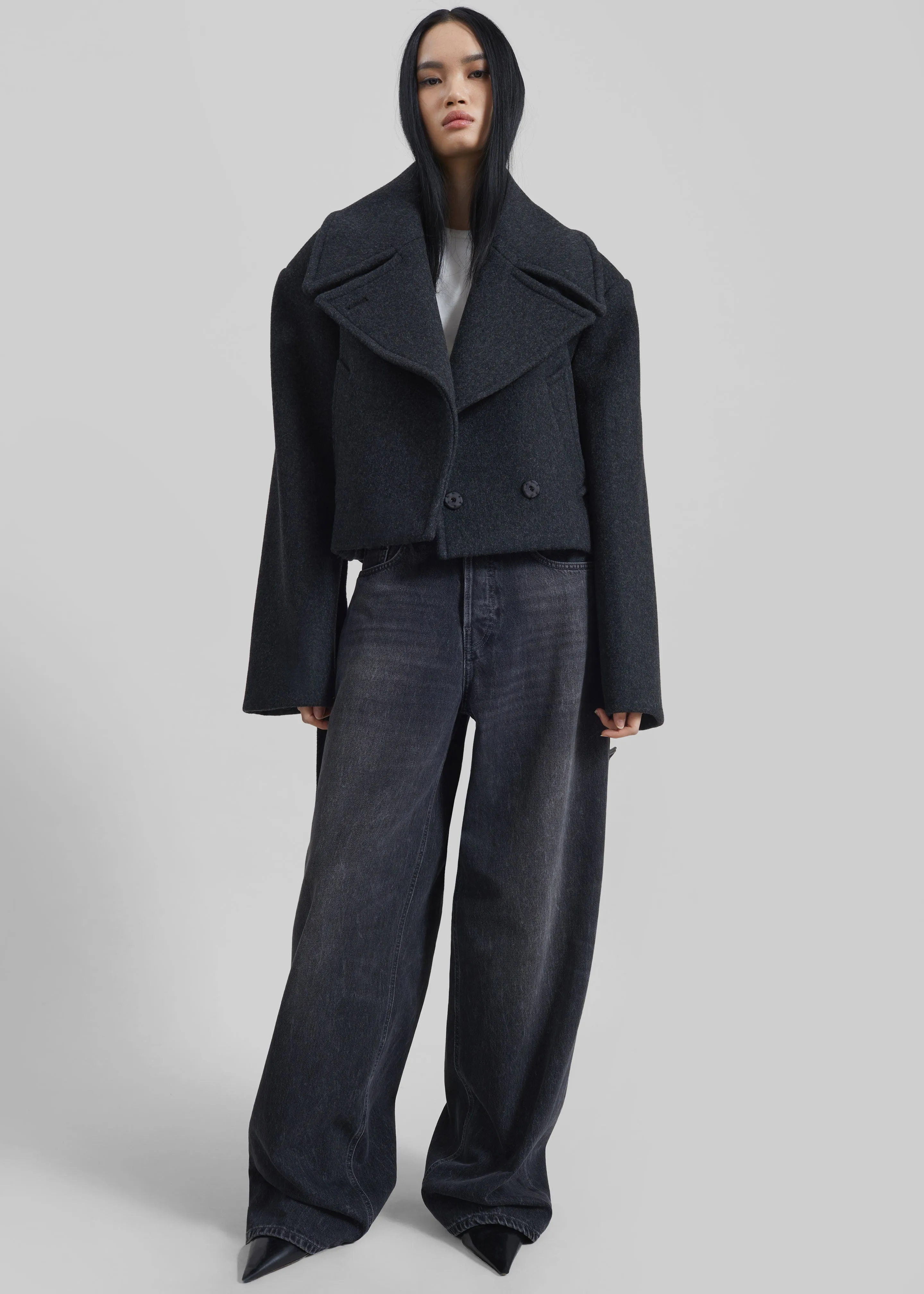 Aumale Cropped Wool Peacoat - Charcoal sold by Frankie Shop product image thumbnail 4