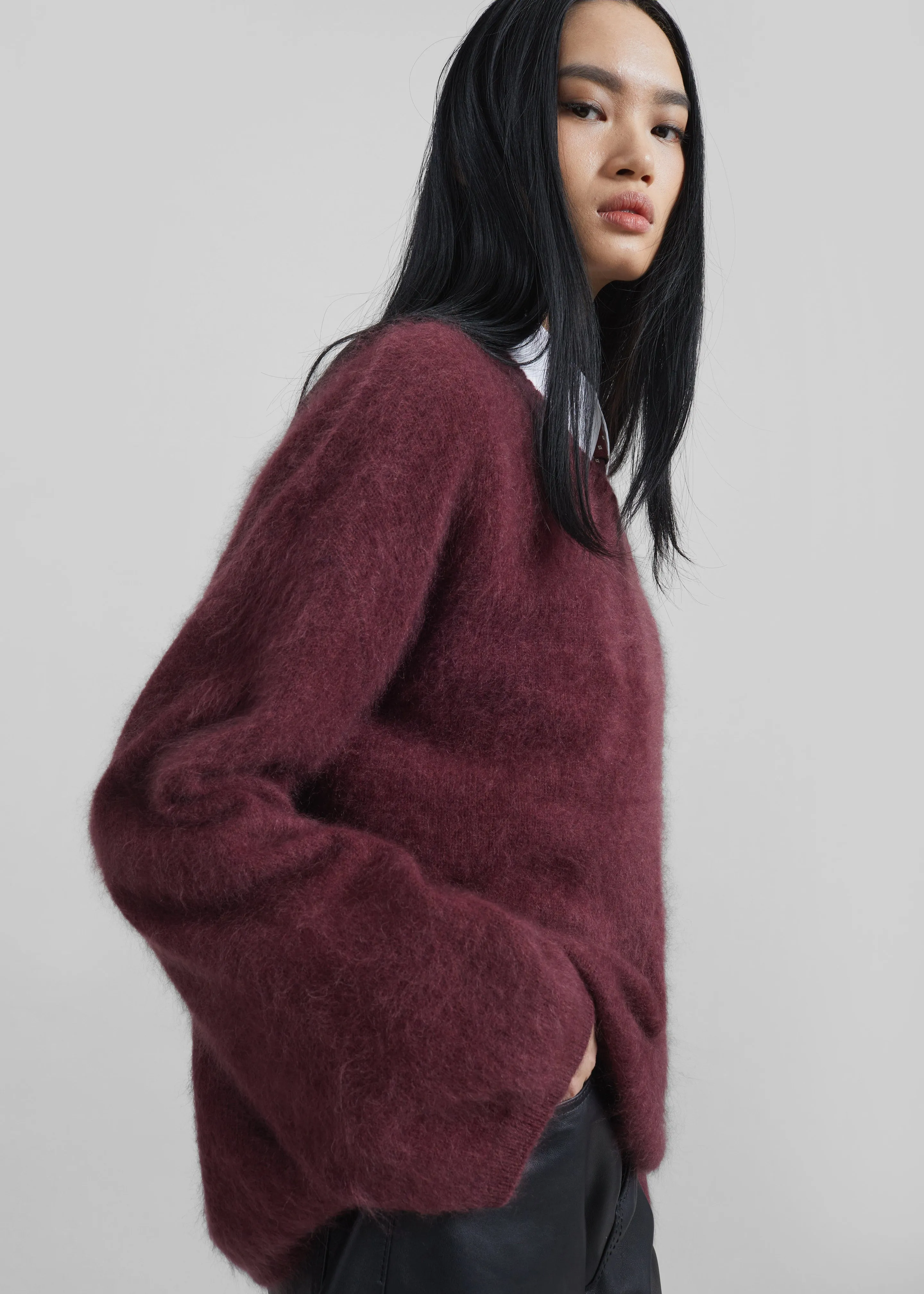 Vilhena Wool Fuzzy V-Neck Sweater - Burgundy sold by Frankie Shop product image thumbnail 4