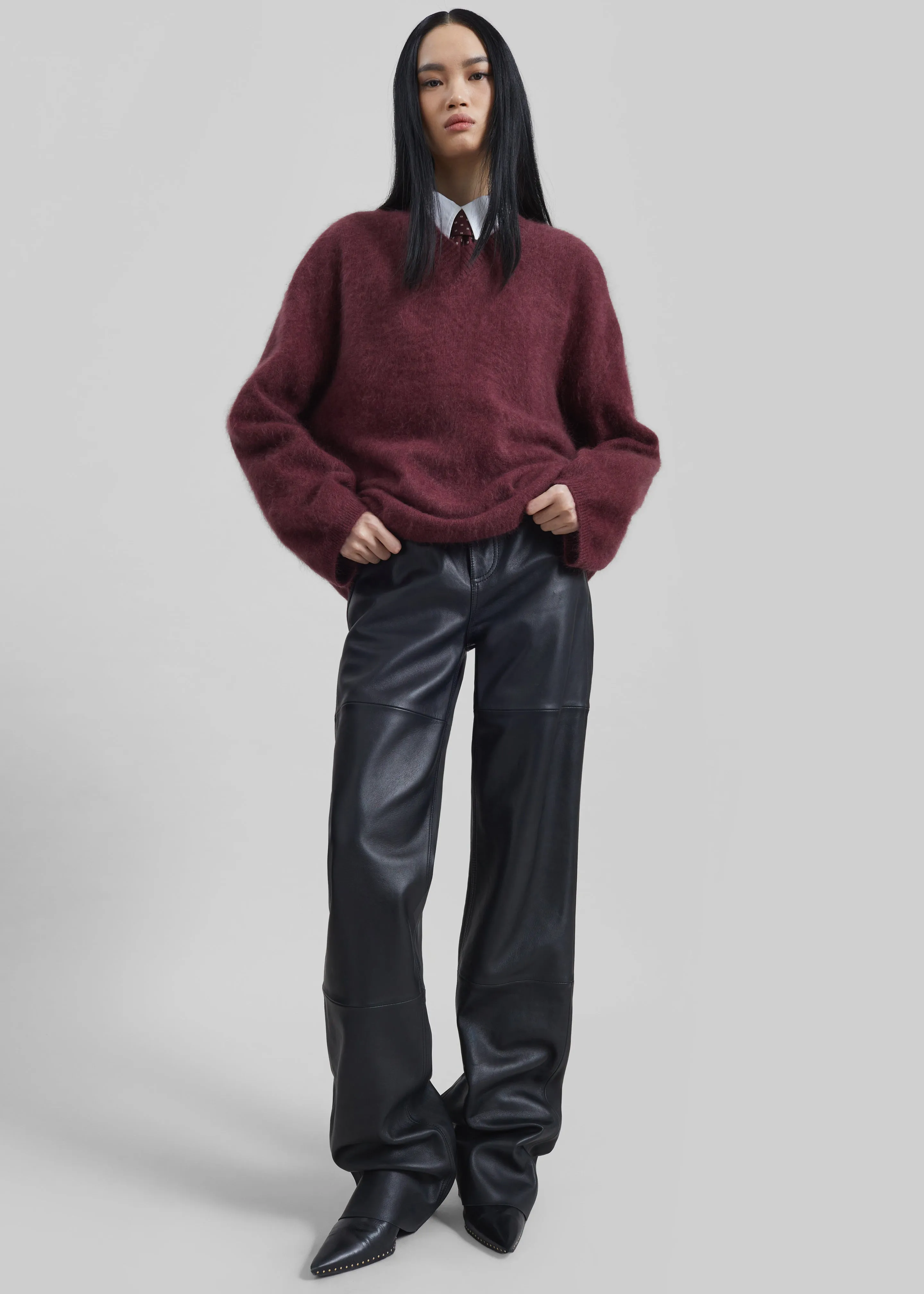 Vilhena Wool Fuzzy V-Neck Sweater - Burgundy sold by Frankie Shop product image thumbnail 2