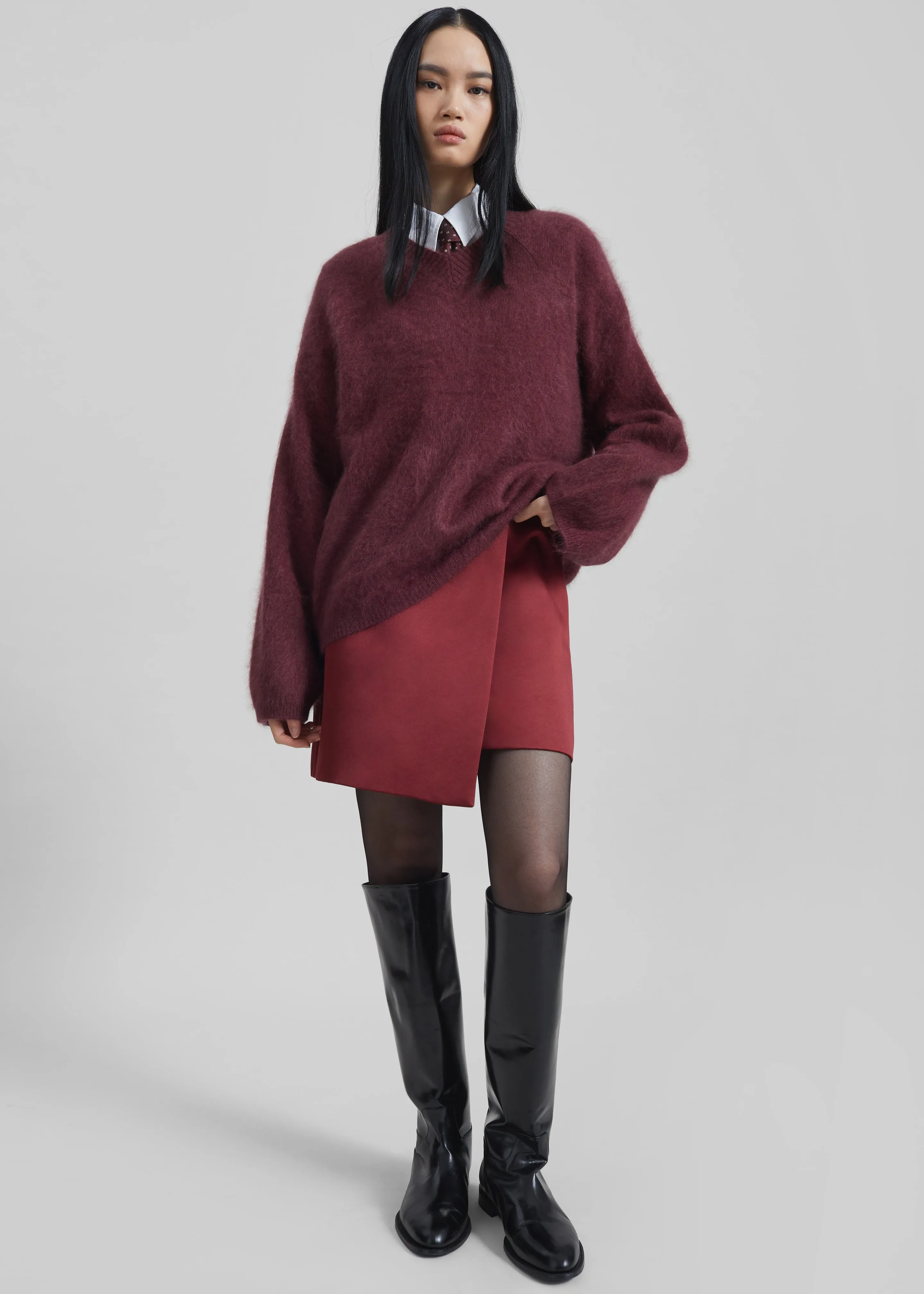 Vilhena Wool Fuzzy V-Neck Sweater - Burgundy sold by Frankie Shop product image thumbnail 5
