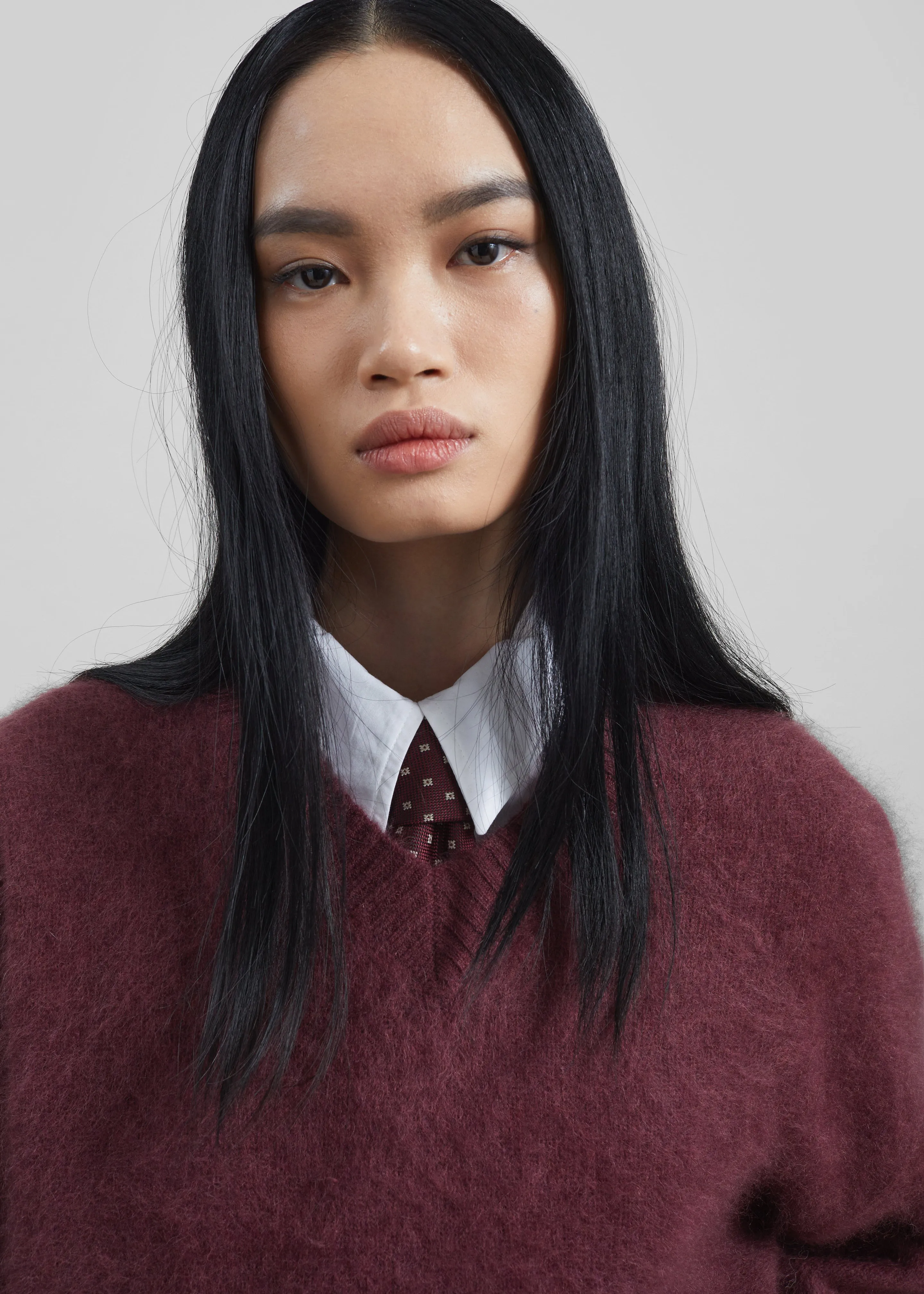 Vilhena Wool Fuzzy V-Neck Sweater - Burgundy sold by Frankie Shop product image thumbnail 3