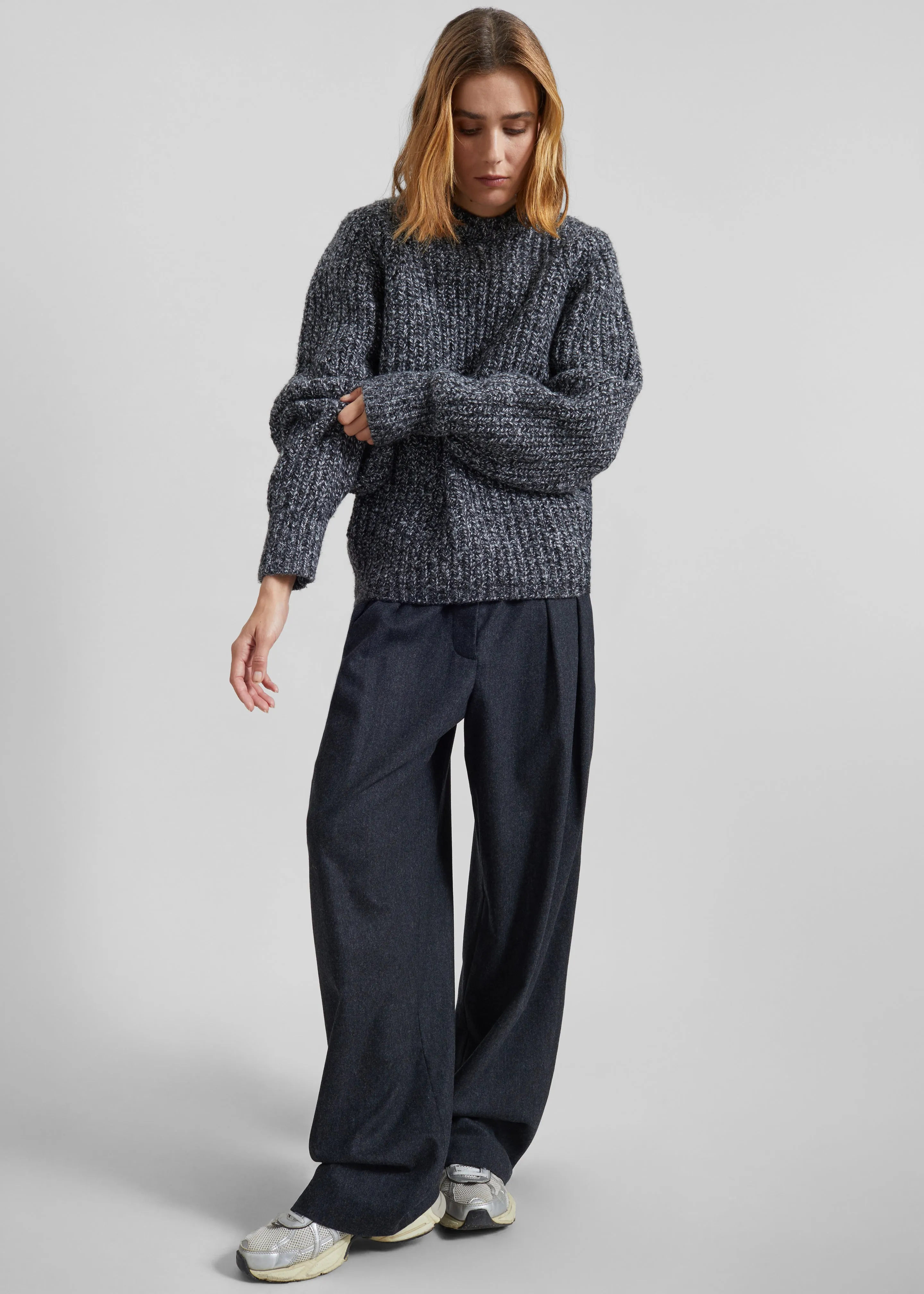 Vezia Chunky Knit Sweater - Dark Grey Melange sold by Frankie Shop