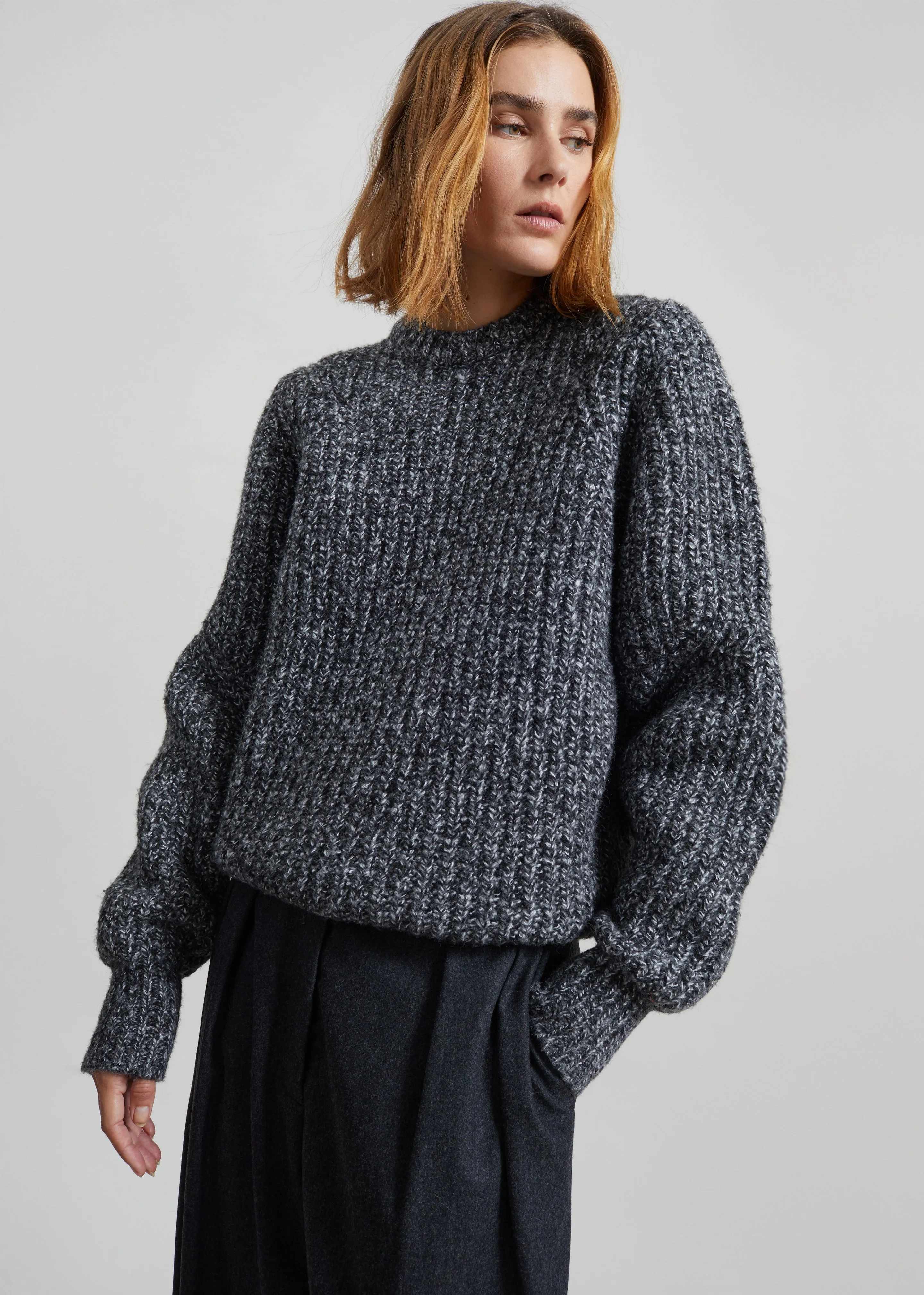Vezia Chunky Knit Sweater - Dark Grey Melange sold by Frankie Shop product image thumbnail 2
