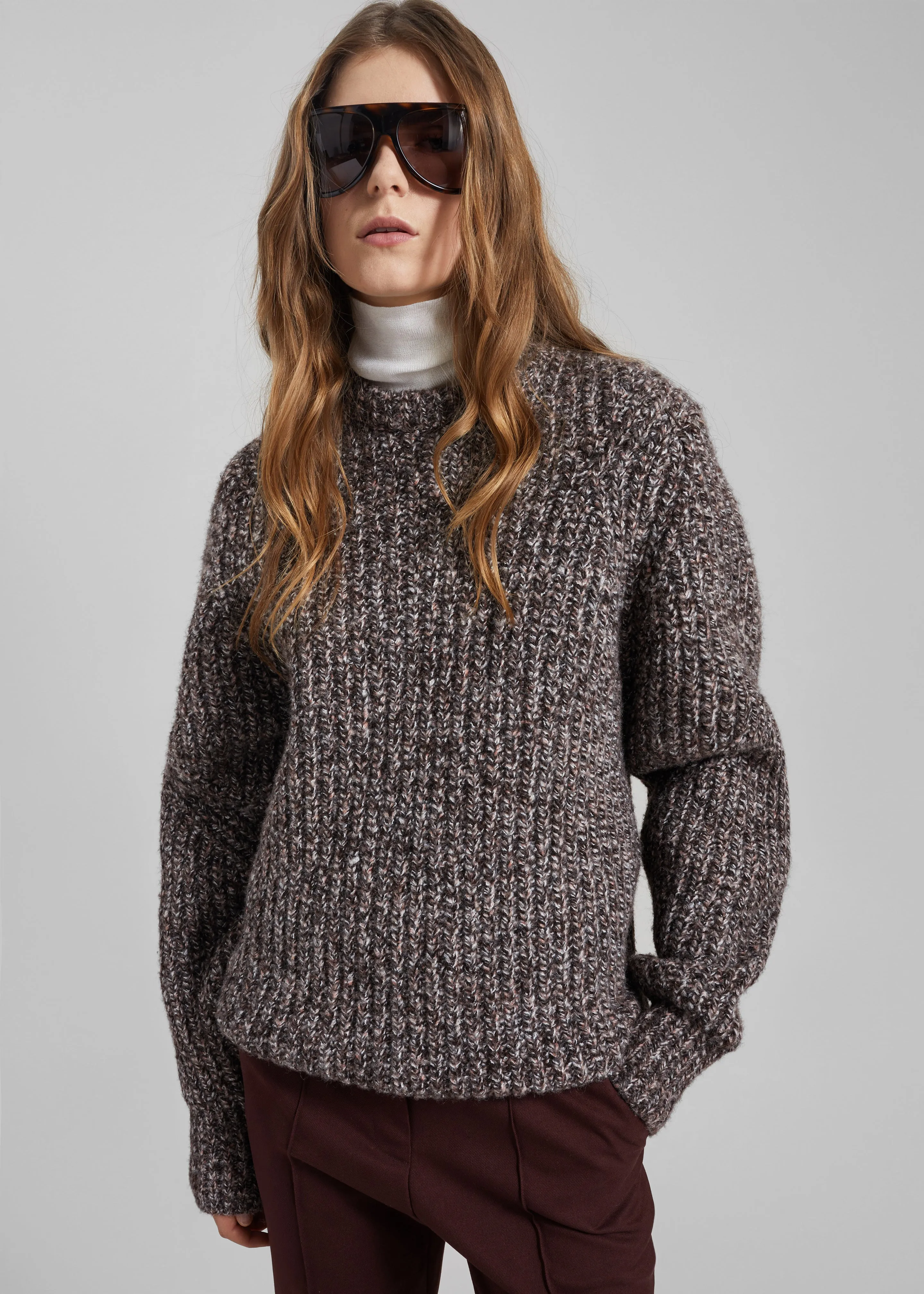 Vezia Chunky Knit Sweater - Brown Melange sold by Frankie Shop