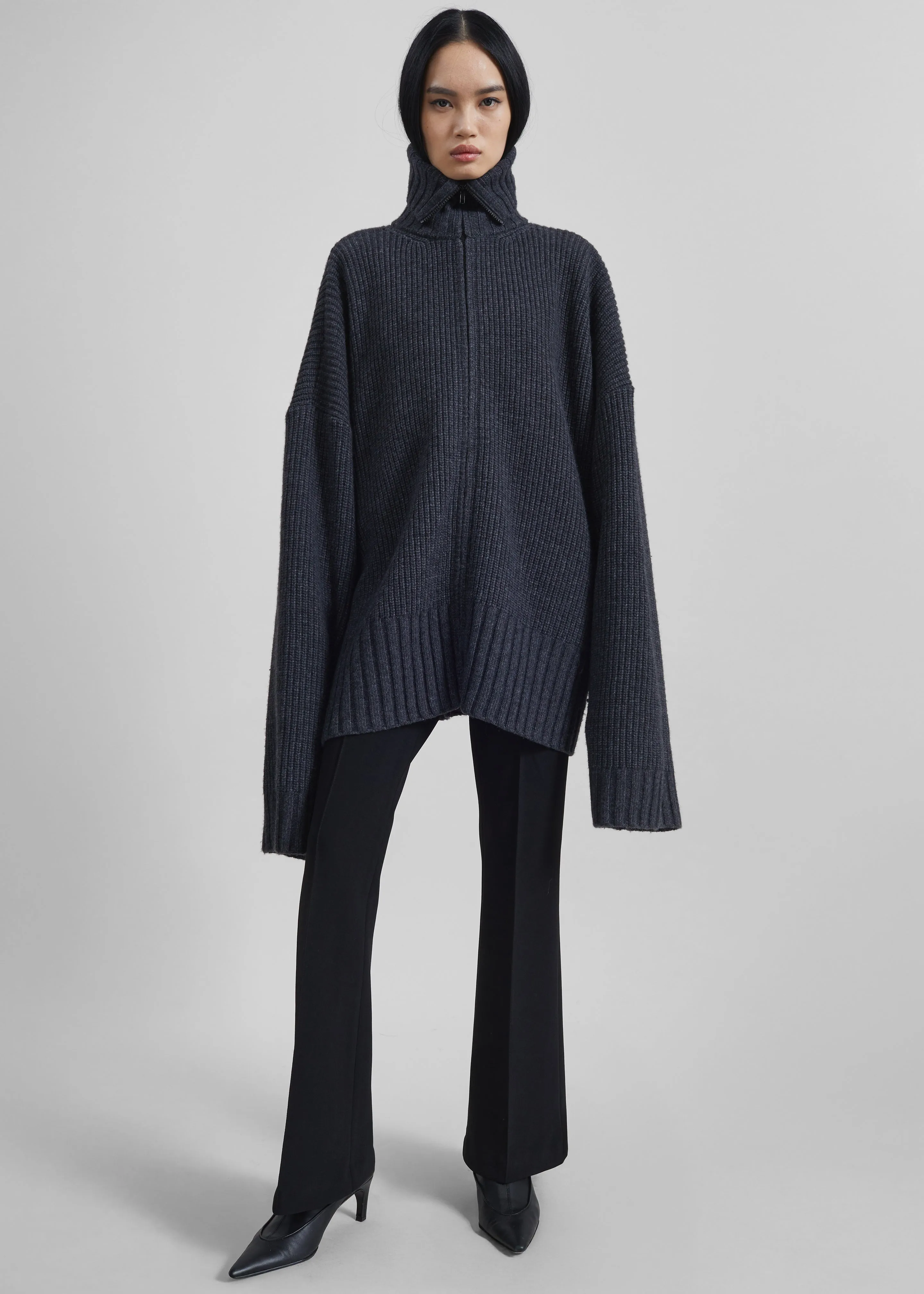 Saclay Oversized Zip-Up Cardigan - Charcoal sold by Frankie Shop product image thumbnail 4