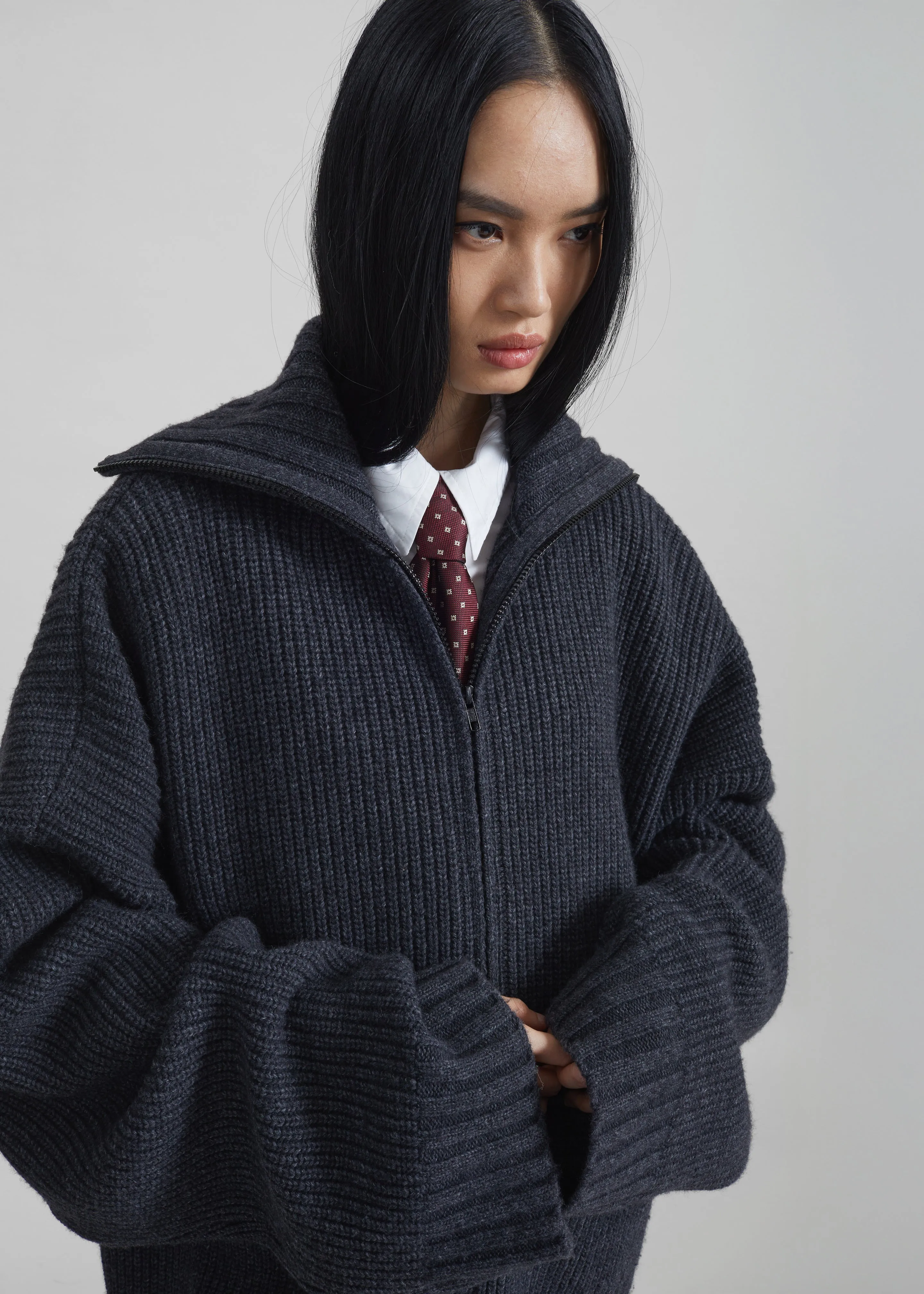 Saclay Oversized Zip-Up Cardigan - Charcoal sold by Frankie Shop product image thumbnail 5