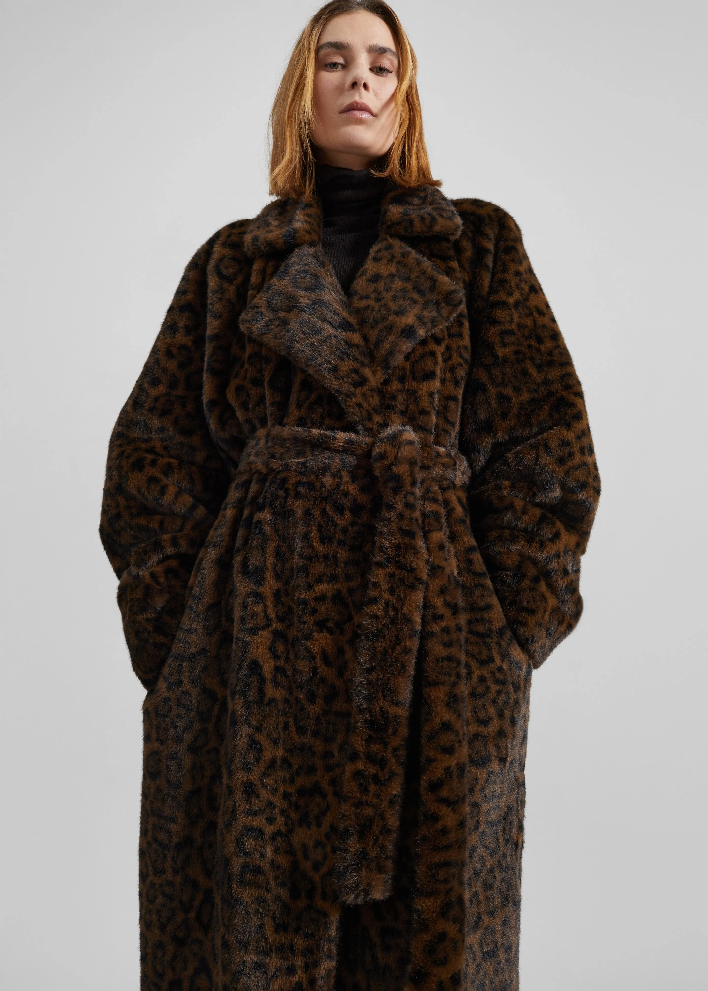 Cadence Faux Fur Long Coat - Leopard Brown sold by Frankie Shop product image thumbnail 5