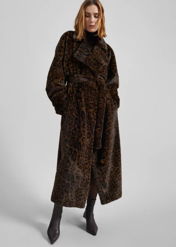 Cadence Faux Fur Long Coat - Leopard Brown sold by Frankie Shop