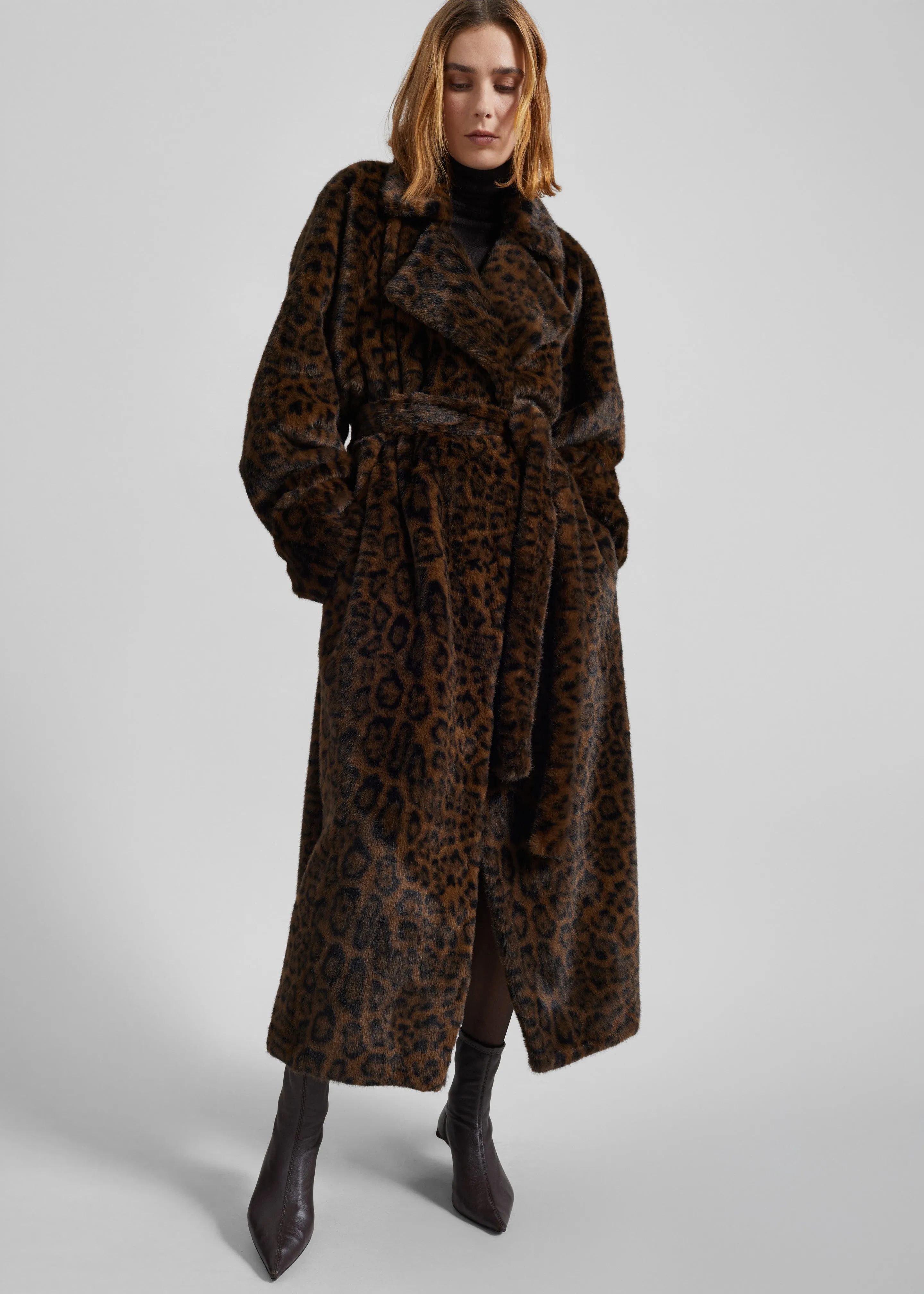 Cadence Faux Fur Long Coat - Leopard Brown sold by Frankie Shop