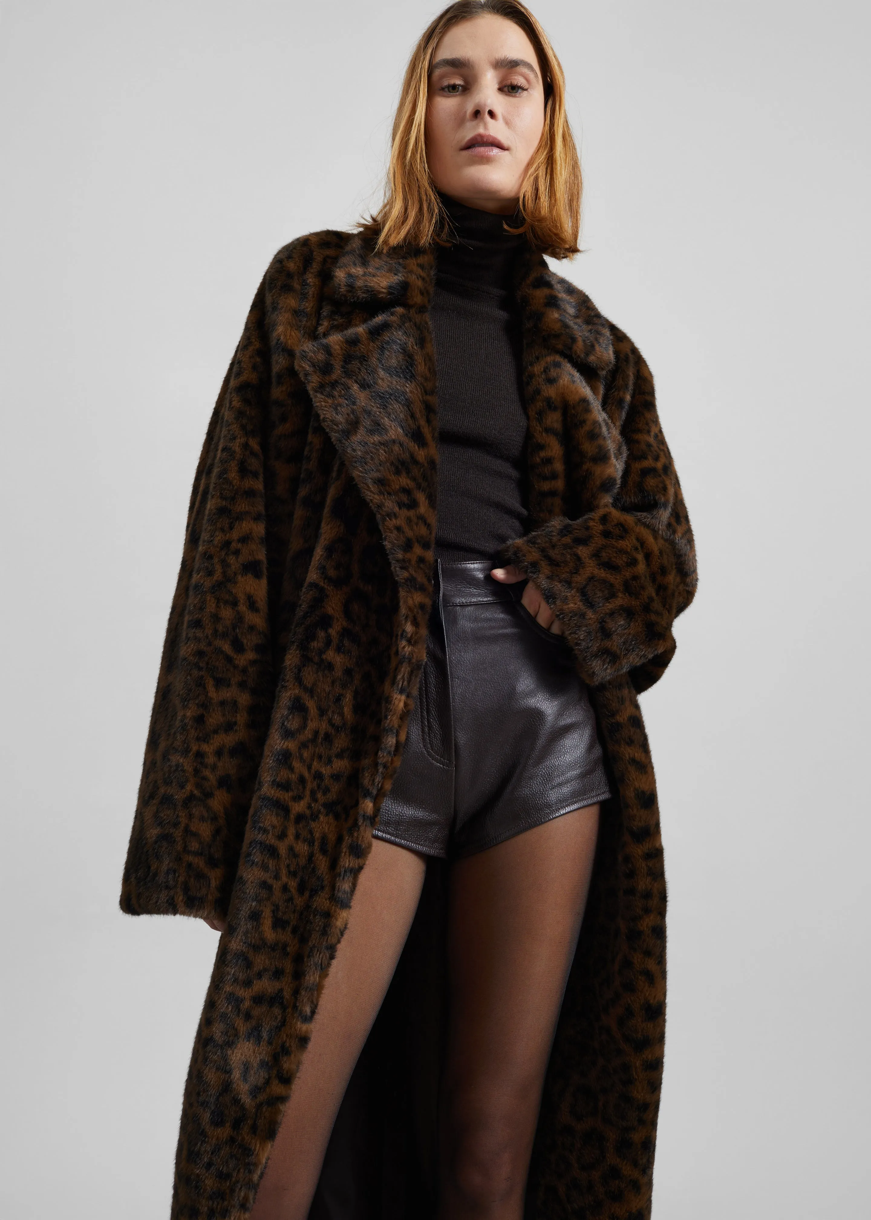 Cadence Faux Fur Long Coat - Leopard Brown sold by Frankie Shop product image thumbnail 3
