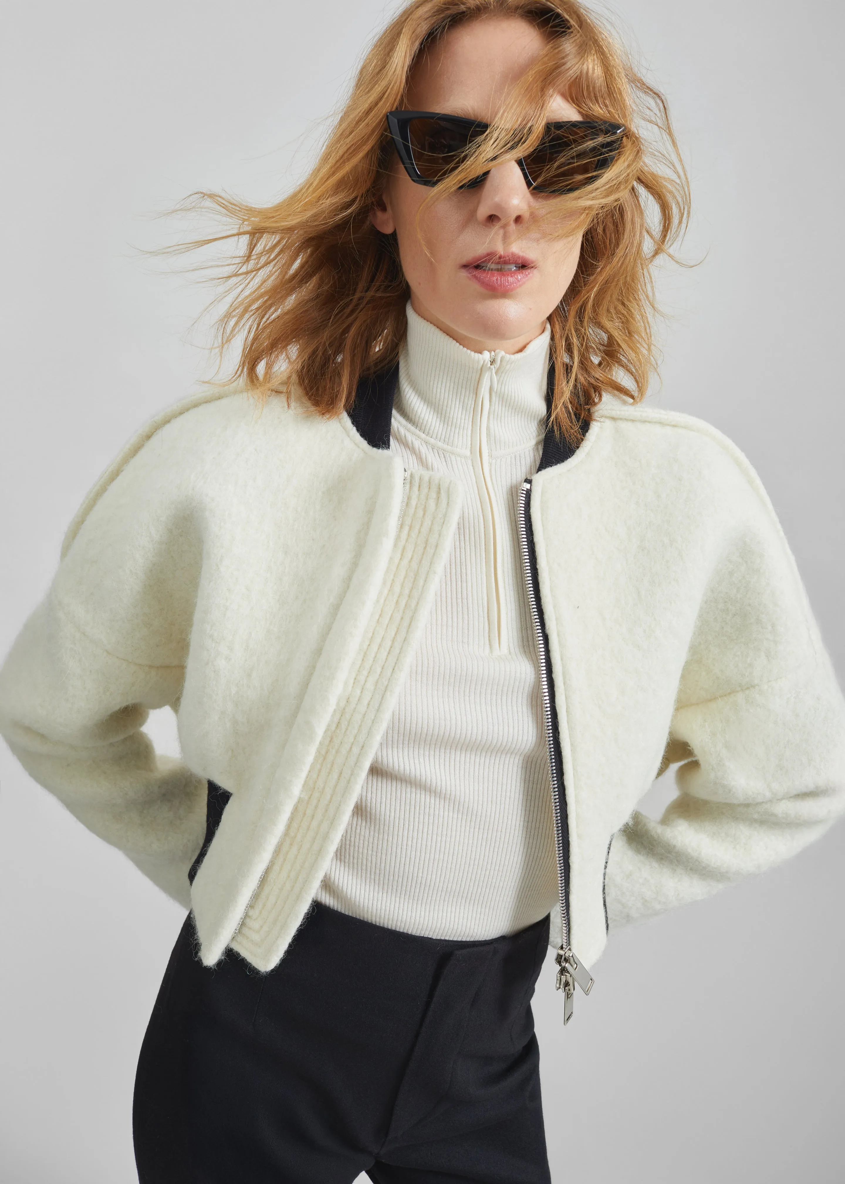 Dimaro Wool Cropped Bomber Jacket - Ivory sold by Frankie Shop product image thumbnail 3