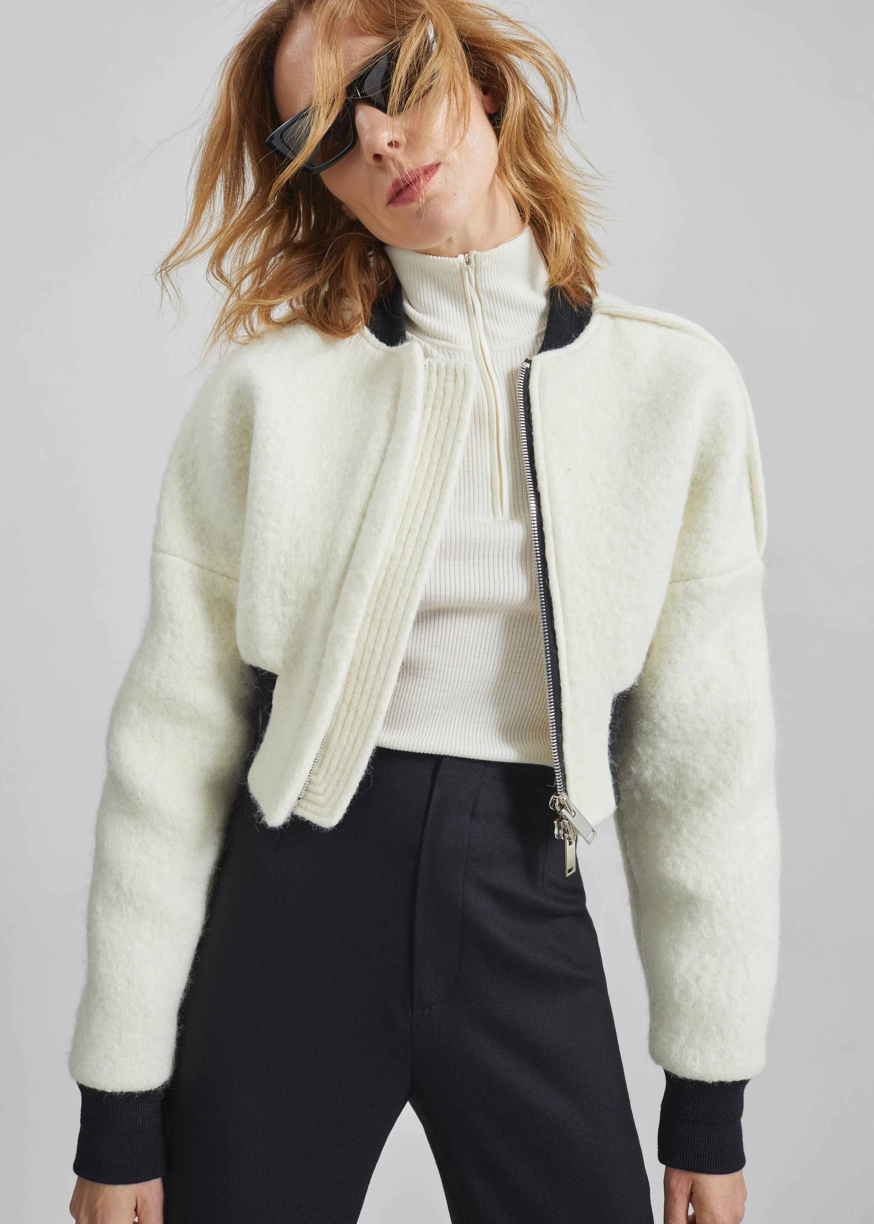 Dimaro Wool Cropped Bomber Jacket - Ivory sold by Frankie Shop product image thumbnail 5