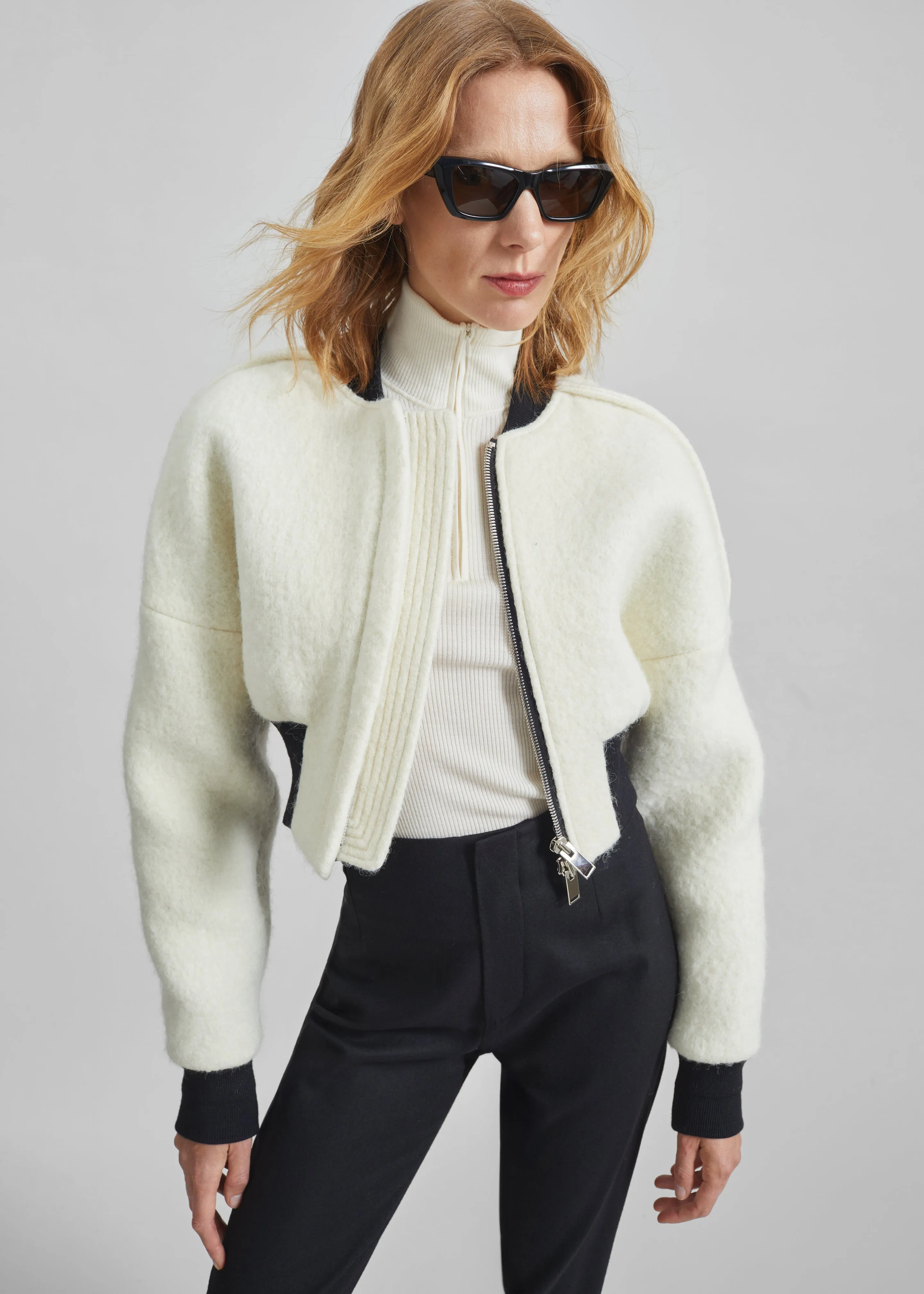 Dimaro Wool Cropped Bomber Jacket - Ivory sold by Frankie Shop