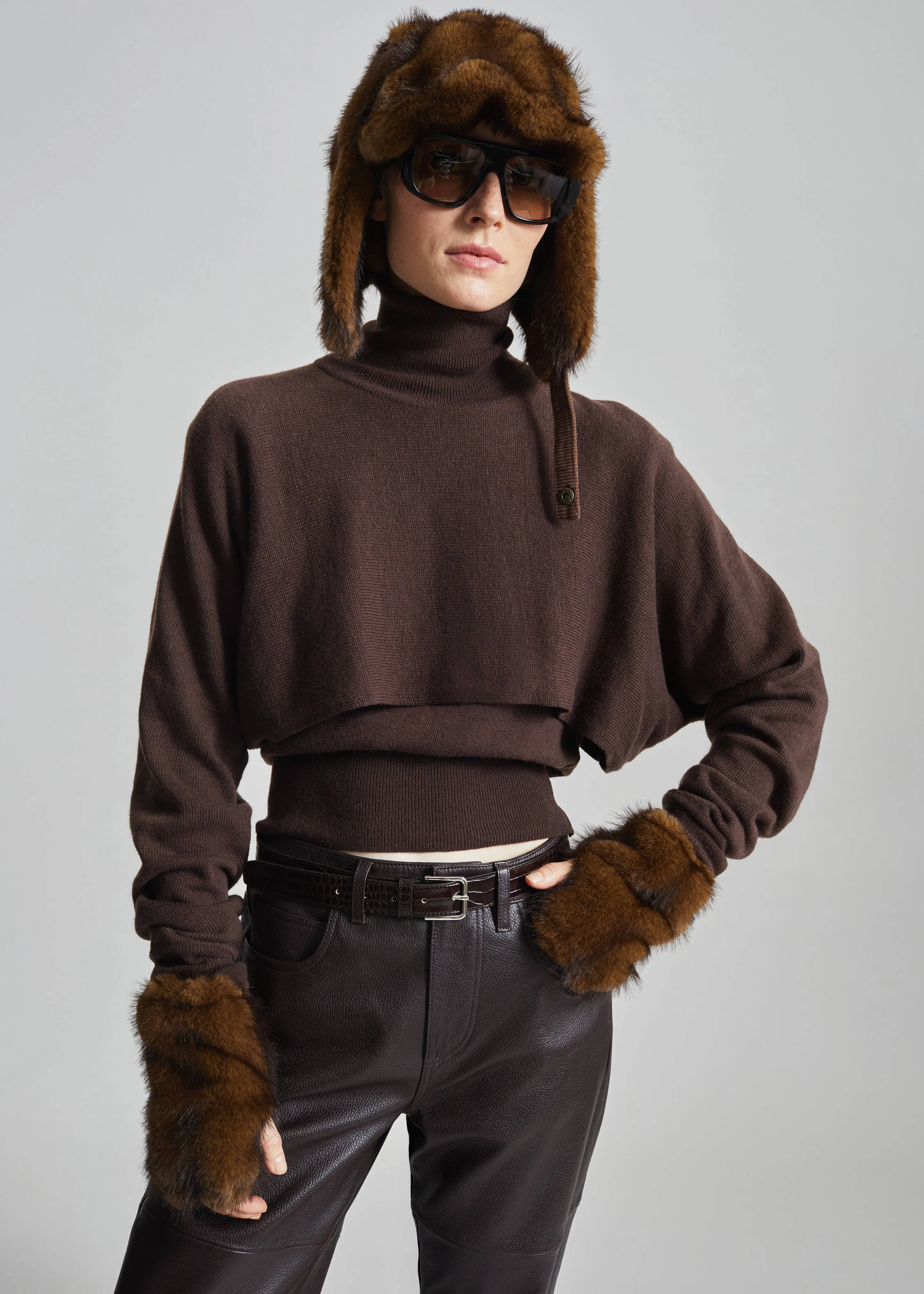 Freccia Faux Fur Aviator Hat - Brown sold by Frankie Shop product image thumbnail 3