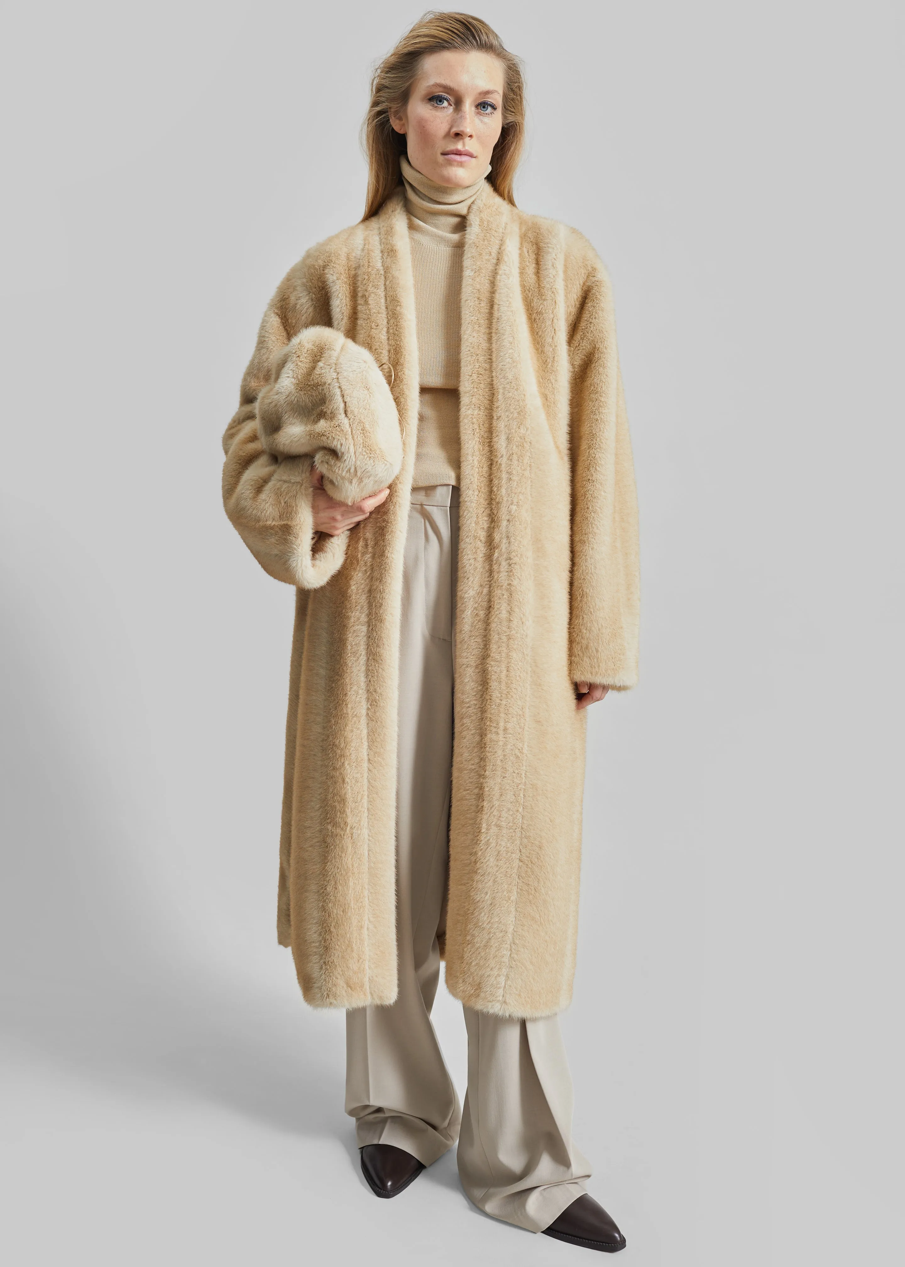 Morgan Faux Fur Small Pouch - Beige sold by Frankie Shop product image thumbnail 3