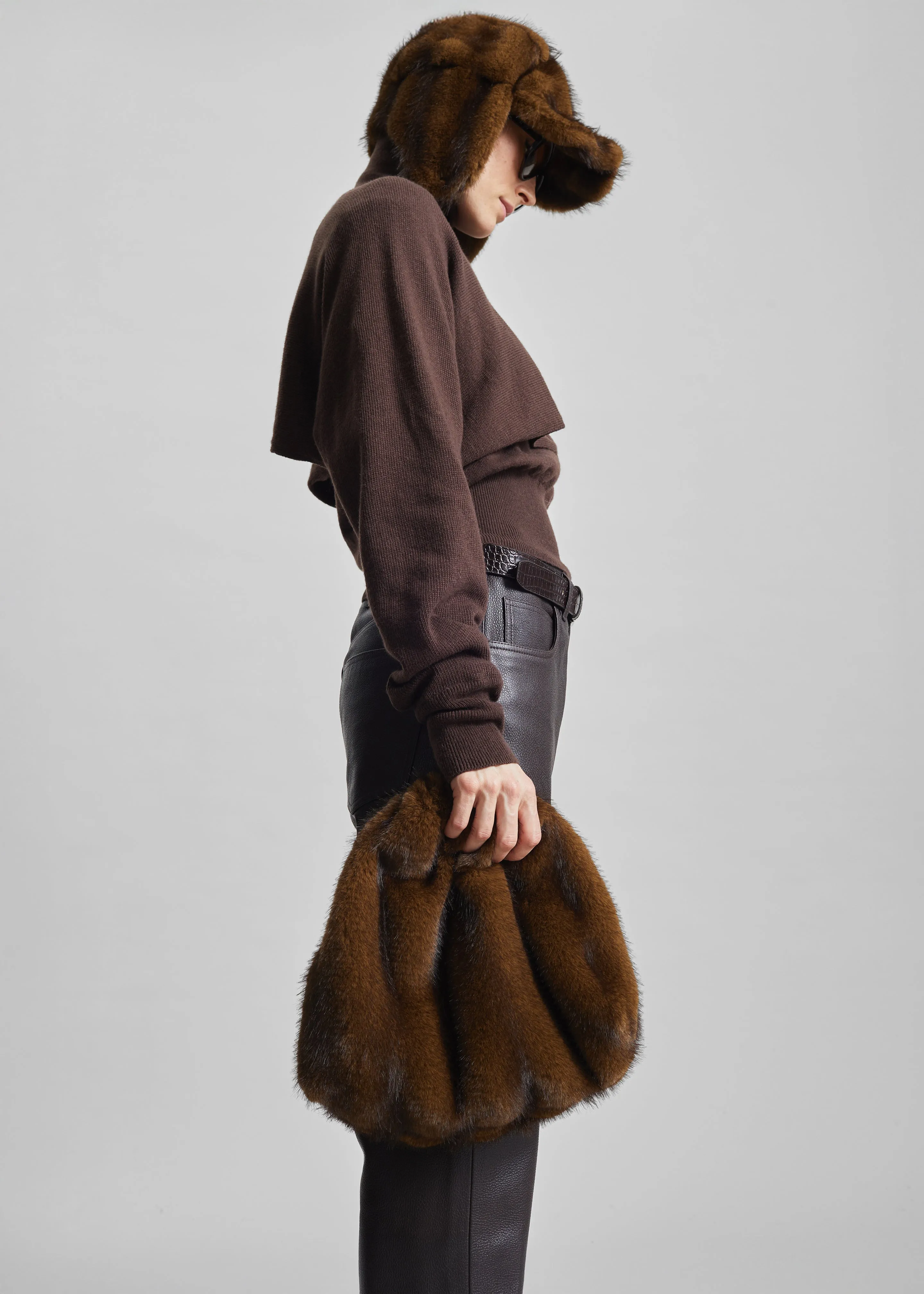 Morgan Faux Fur Small Pouch - Brown sold by Frankie Shop product image thumbnail 5