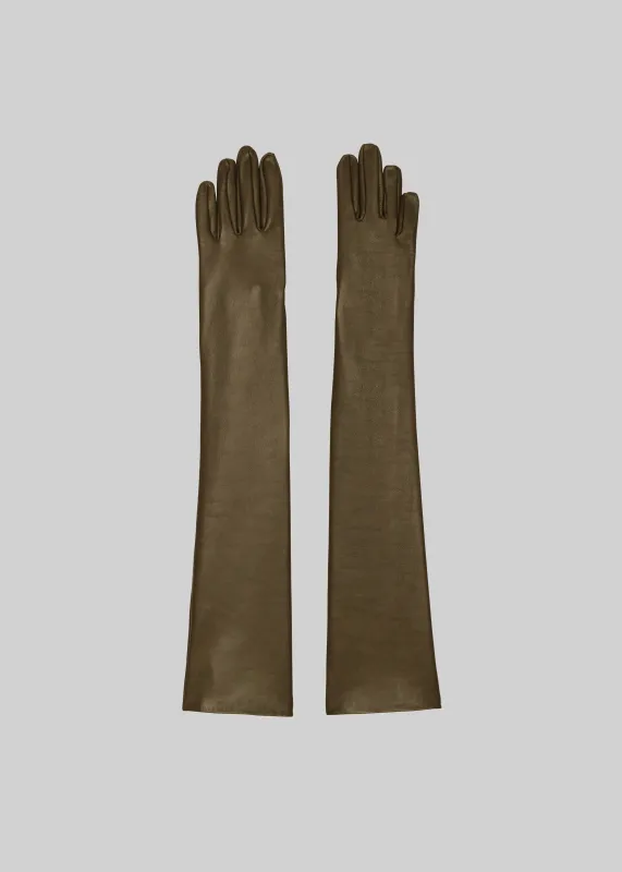 Veneto Long Leather Gloves - Dark Olive sold by Frankie Shop