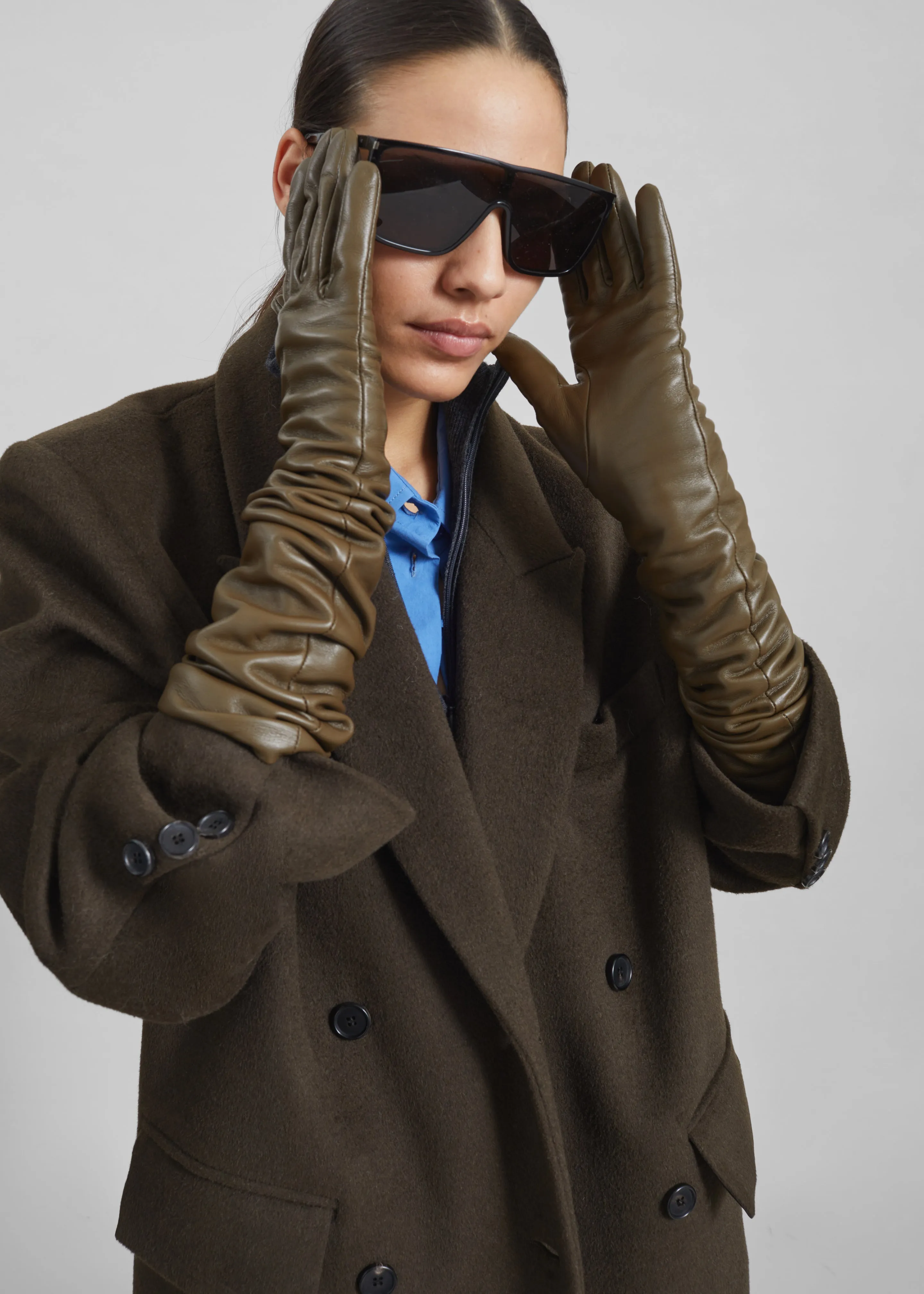 Veneto Long Leather Gloves - Dark Olive sold by Frankie Shop product image thumbnail 4