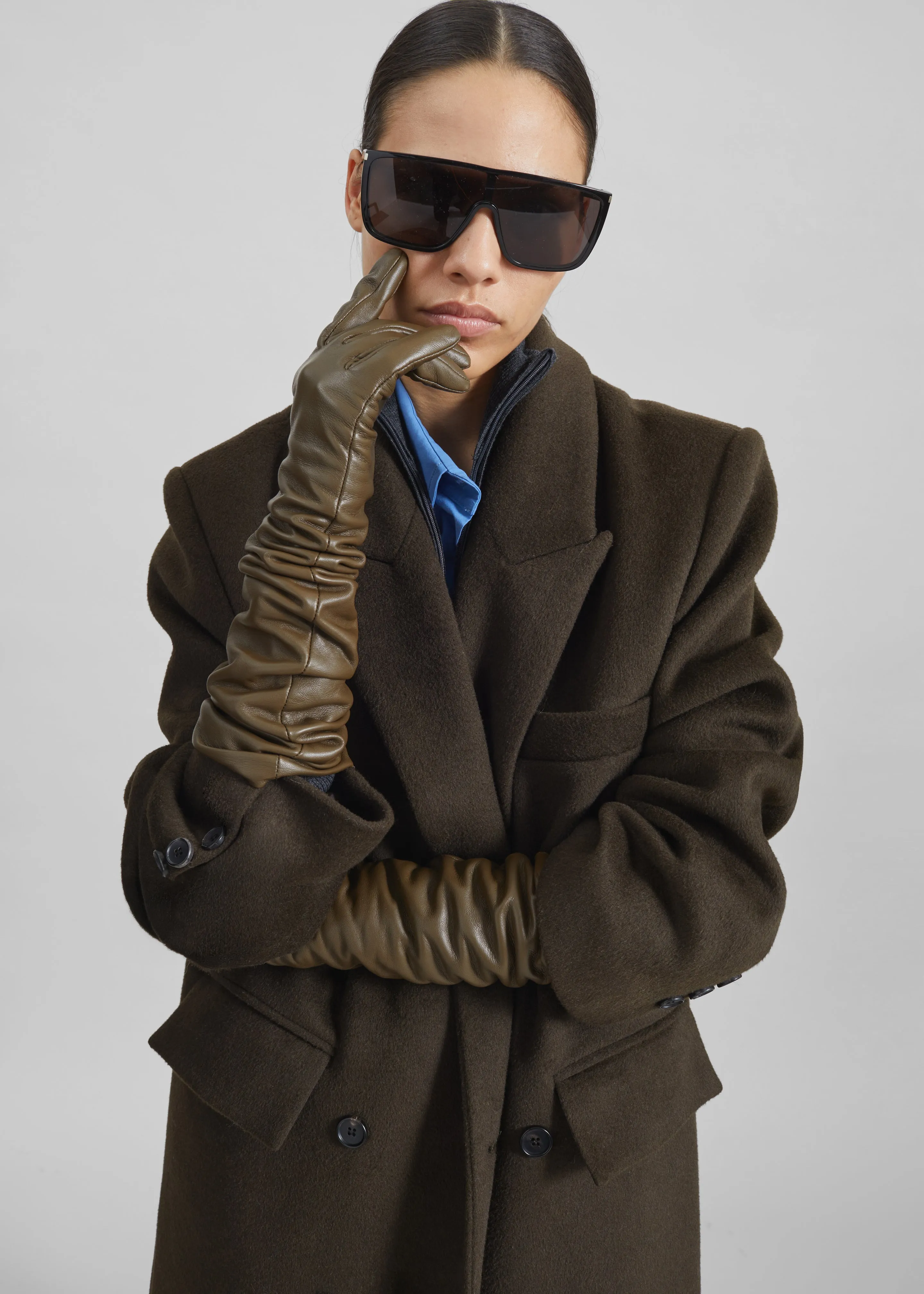 Veneto Long Leather Gloves - Dark Olive sold by Frankie Shop product image thumbnail 2