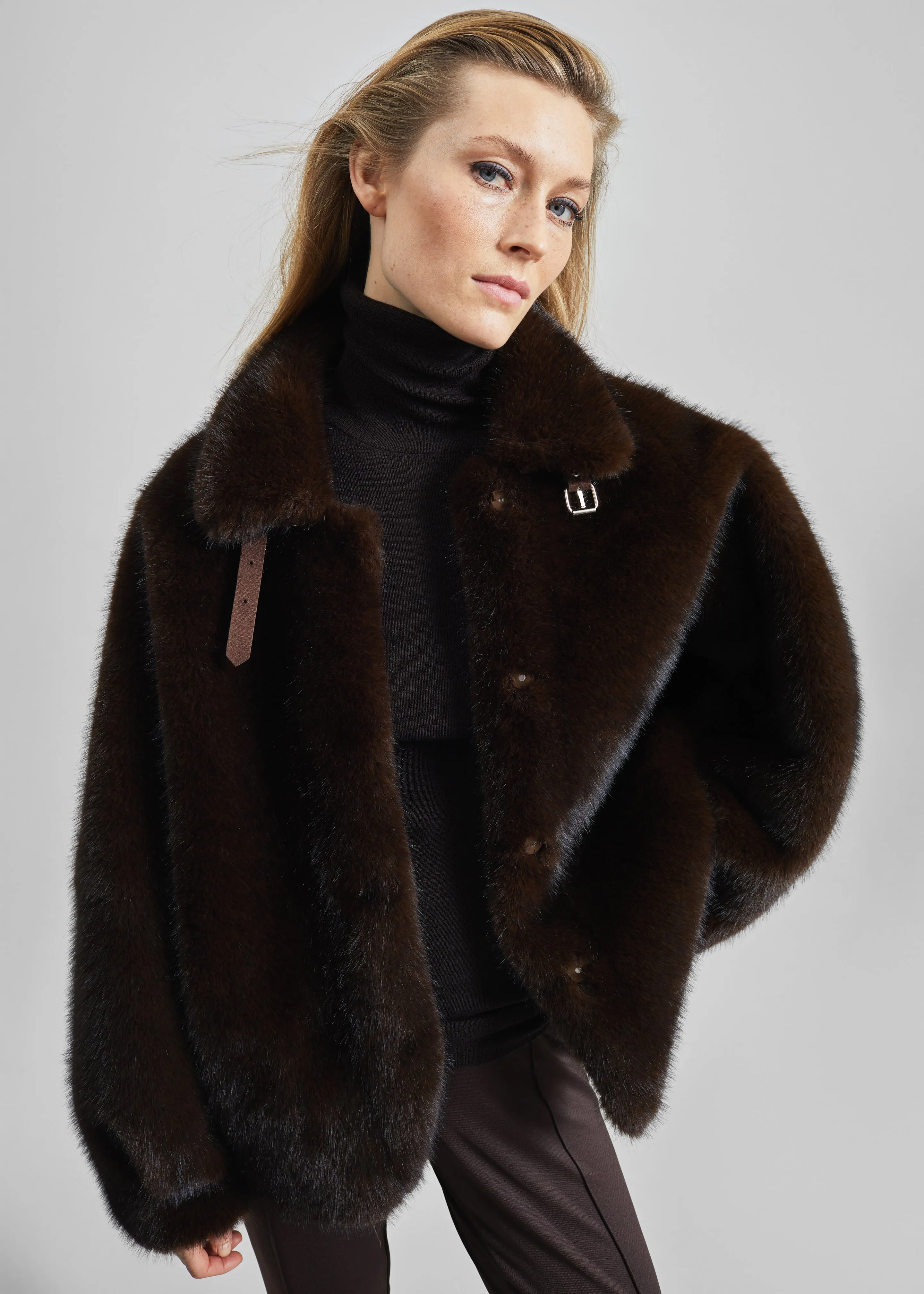 Senja Faux Fur Jacket - Dark Brown sold by Frankie Shop