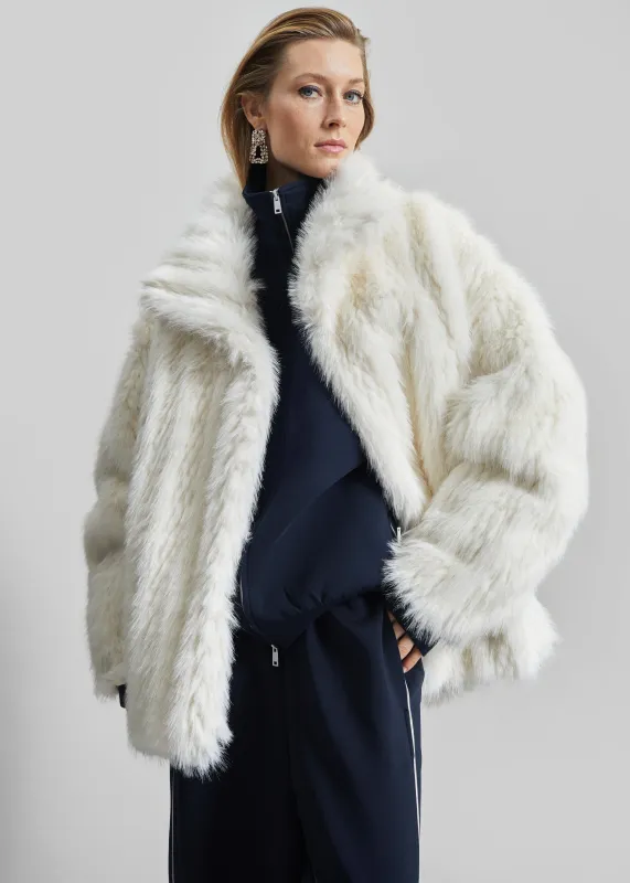 Mortisa Faux Fur Belted Short Coat - Off White sold by Frankie Shop