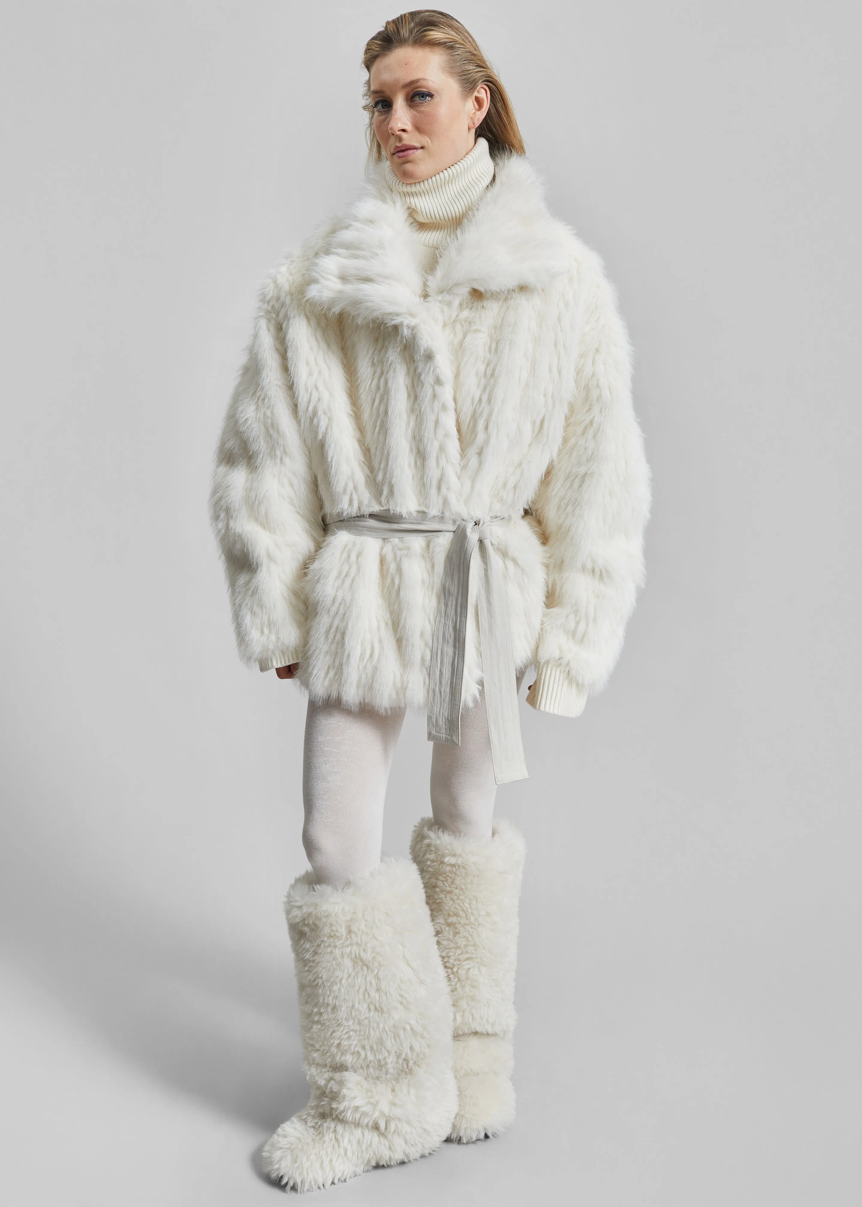 Mortisa Faux Fur Belted Short Coat - Off White sold by Frankie Shop product image thumbnail 5