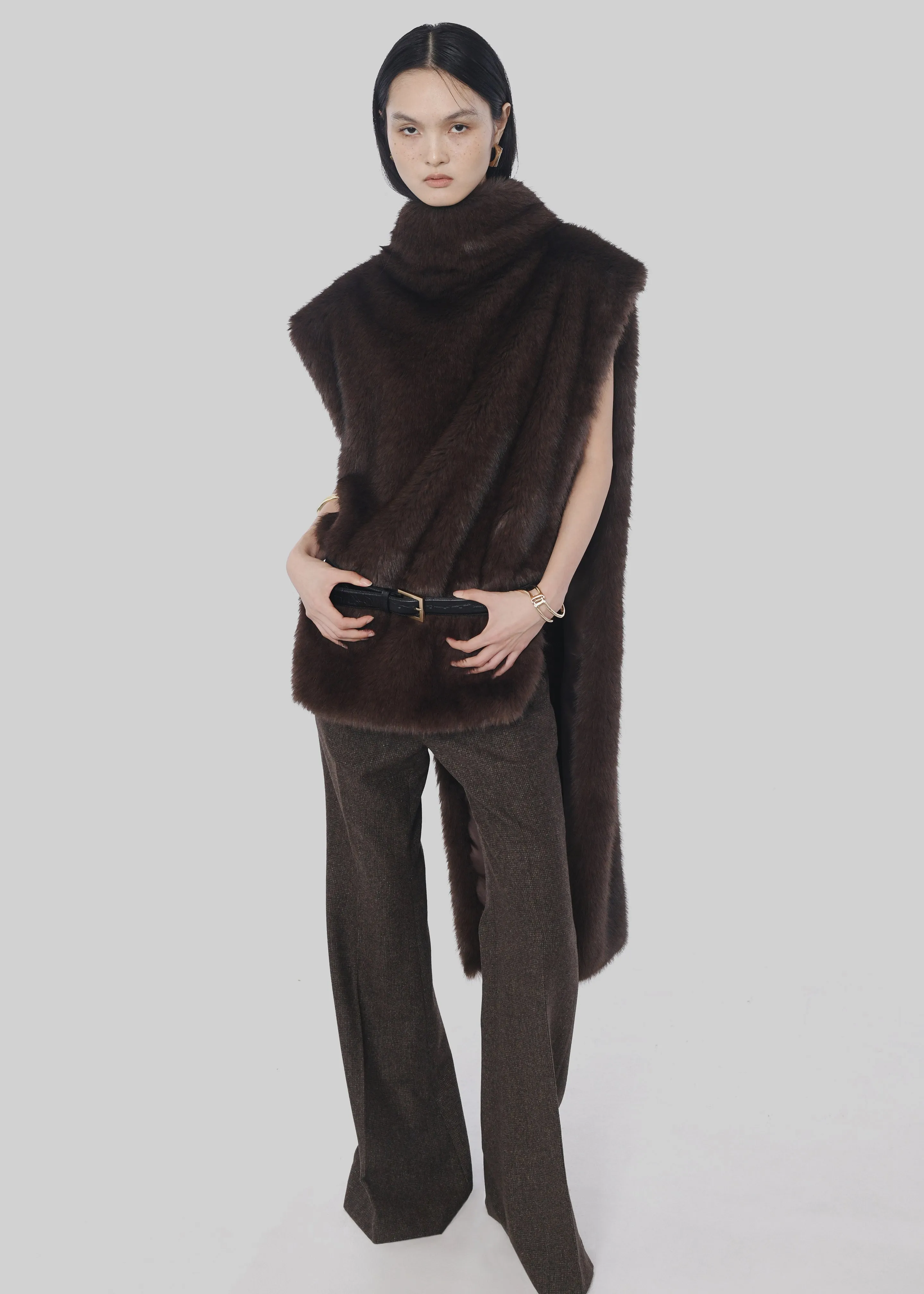 Corvara Faux Fur Vest - Brown sold by Frankie Shop