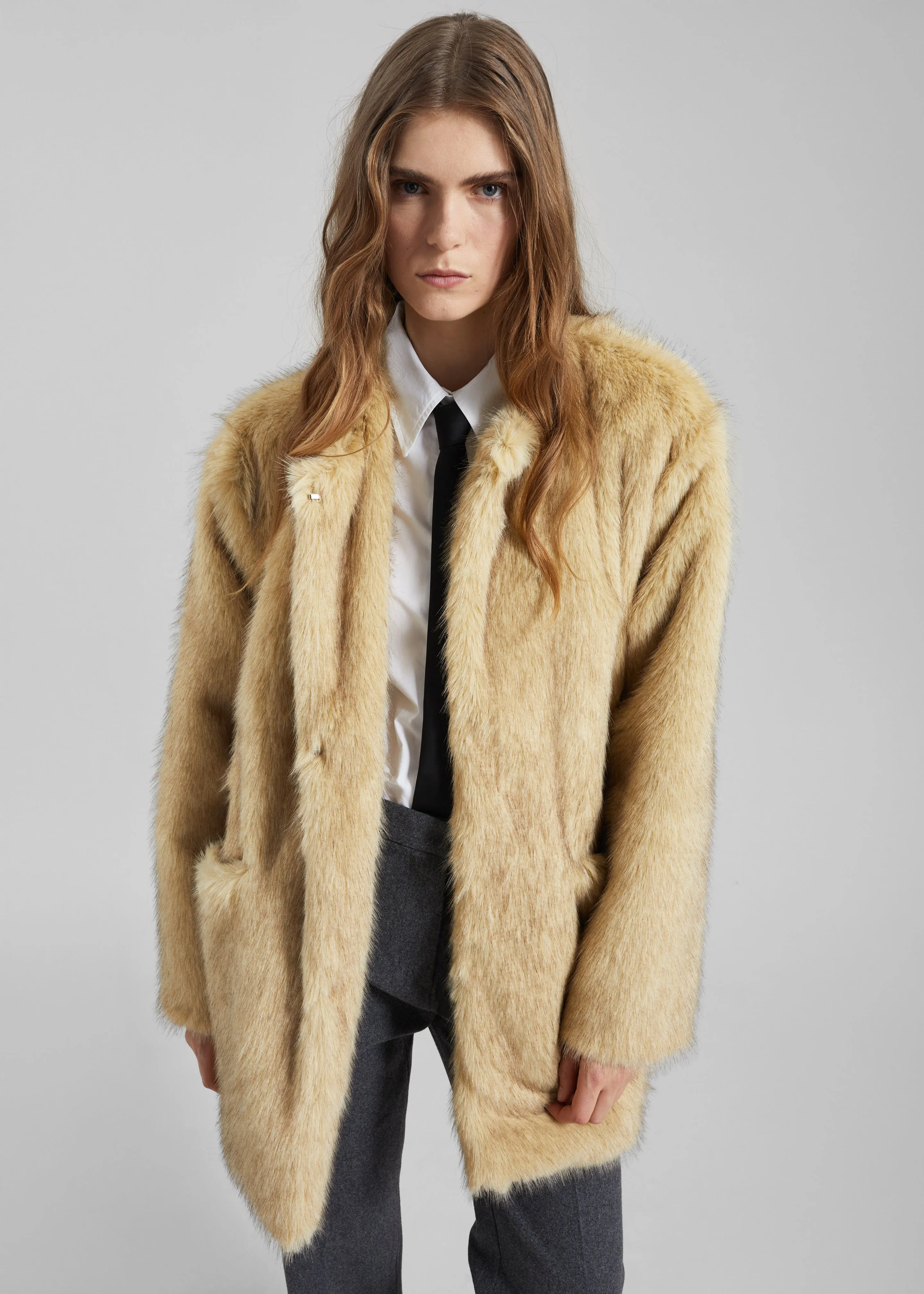 Gemona Faux Fur Collarless Coat - Beige sold by Frankie Shop product image thumbnail 4