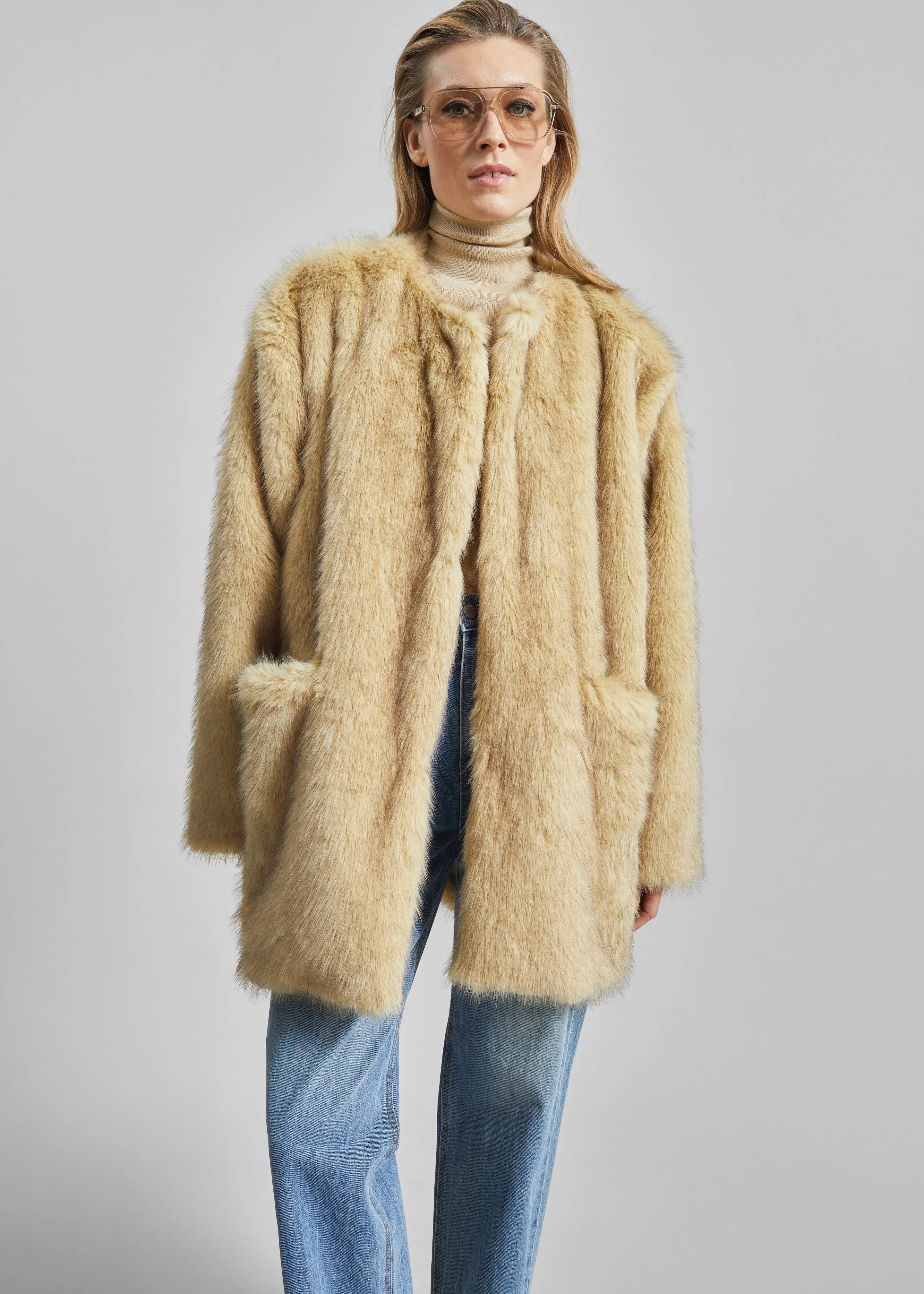 Gemona Faux Fur Collarless Coat - Beige sold by Frankie Shop product image thumbnail 3