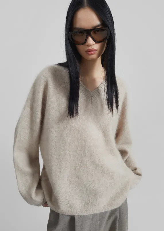 Vilhena Wool Fuzzy V-Neck Sweater - Beige made by Frankie Shop