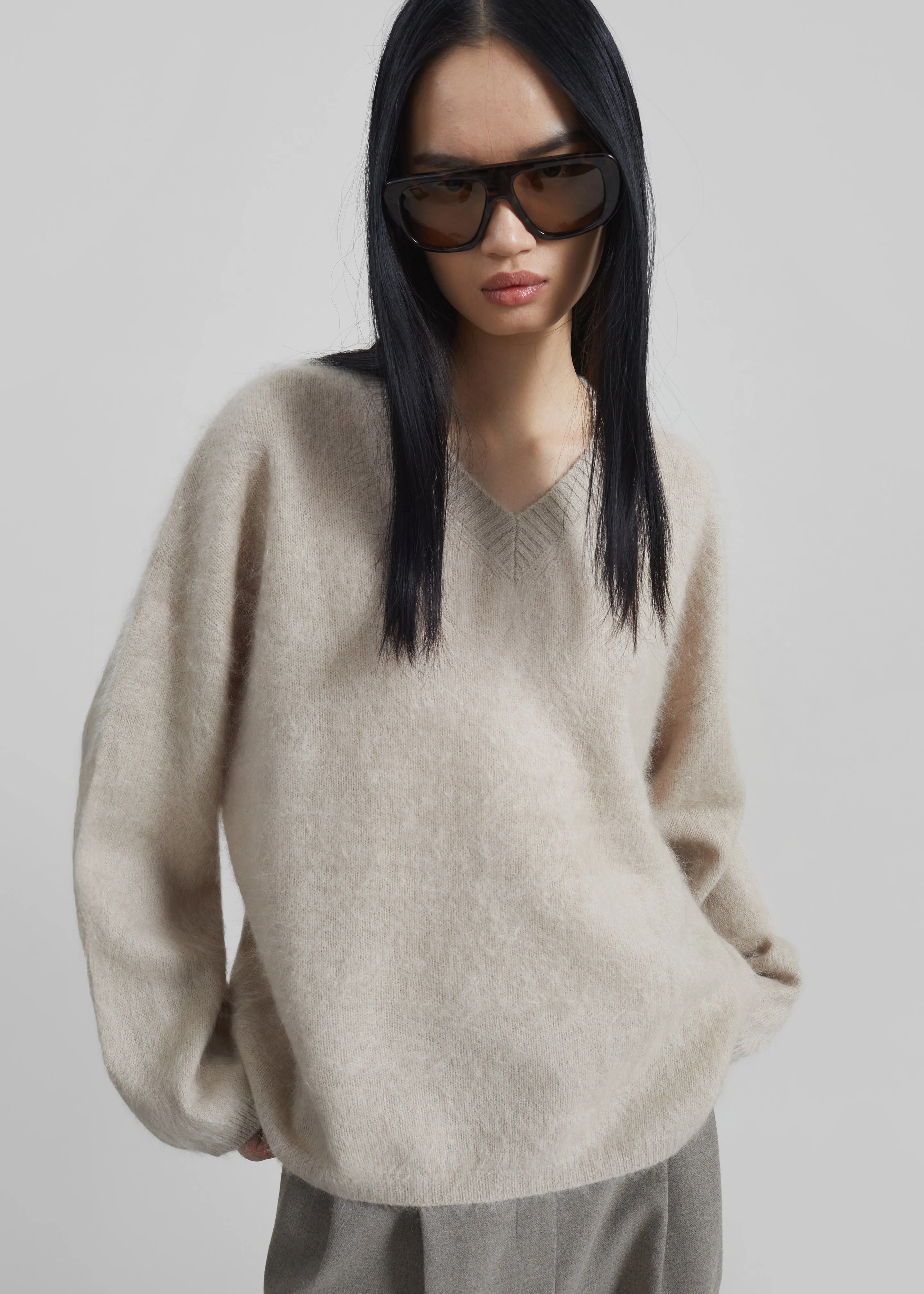 Vilhena Wool Fuzzy V-Neck Sweater - Beige sold by Frankie Shop