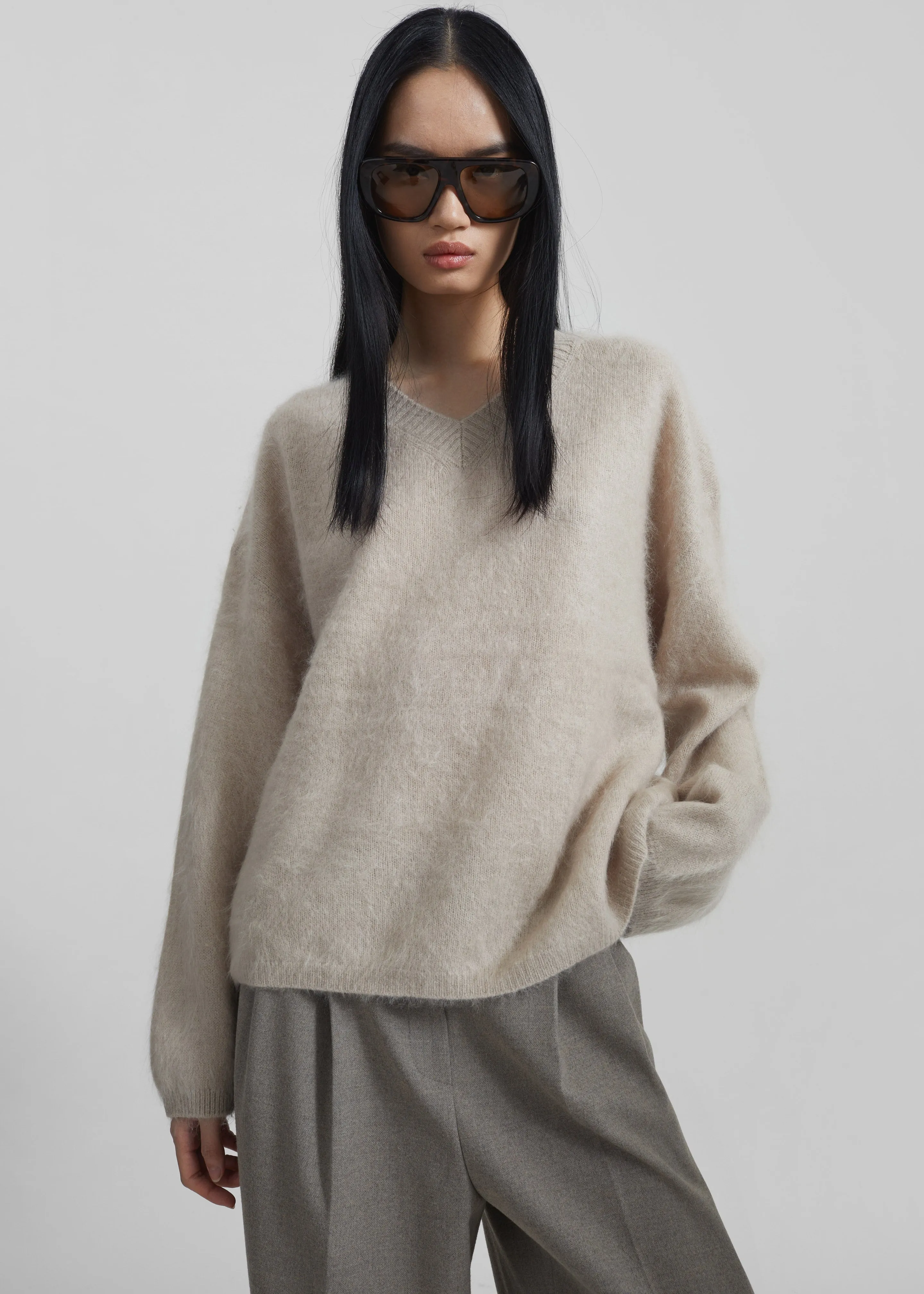 Vilhena Wool Fuzzy V-Neck Sweater - Beige sold by Frankie Shop product image thumbnail 4
