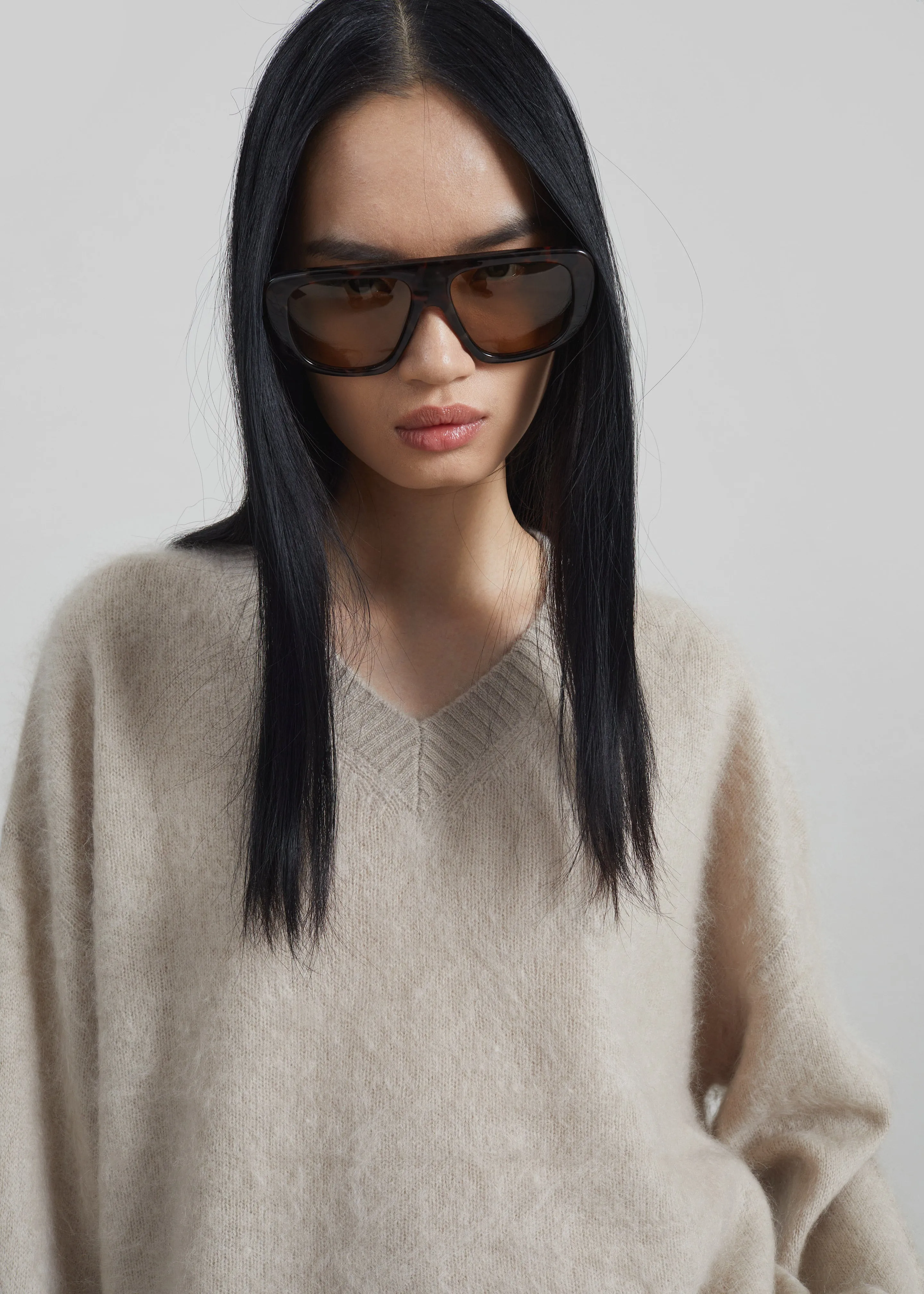 Vilhena Wool Fuzzy V-Neck Sweater - Beige sold by Frankie Shop product image thumbnail 3