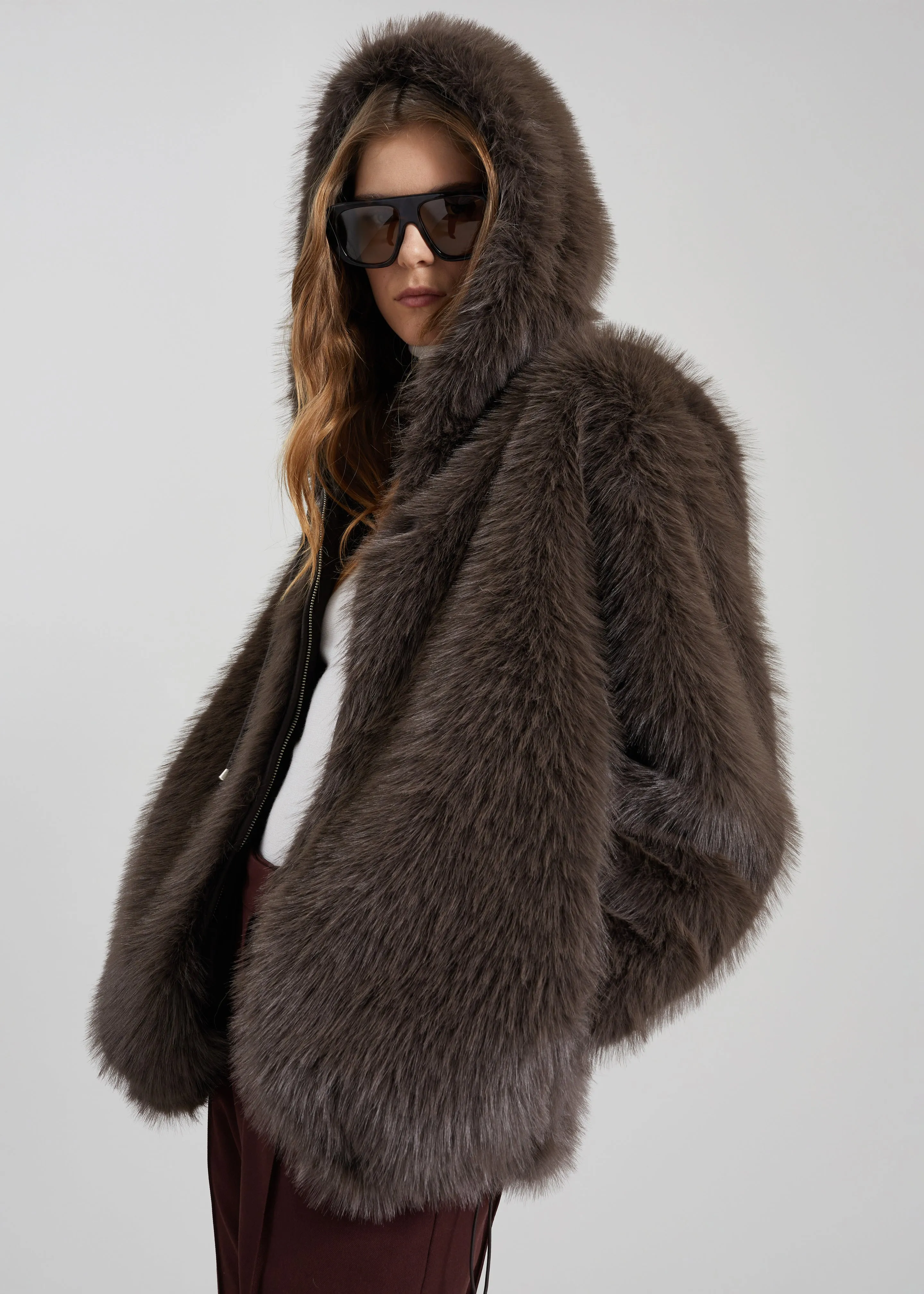 Savoie Faux Fur Hooded Jacket - Brown sold by Frankie Shop product image thumbnail 3