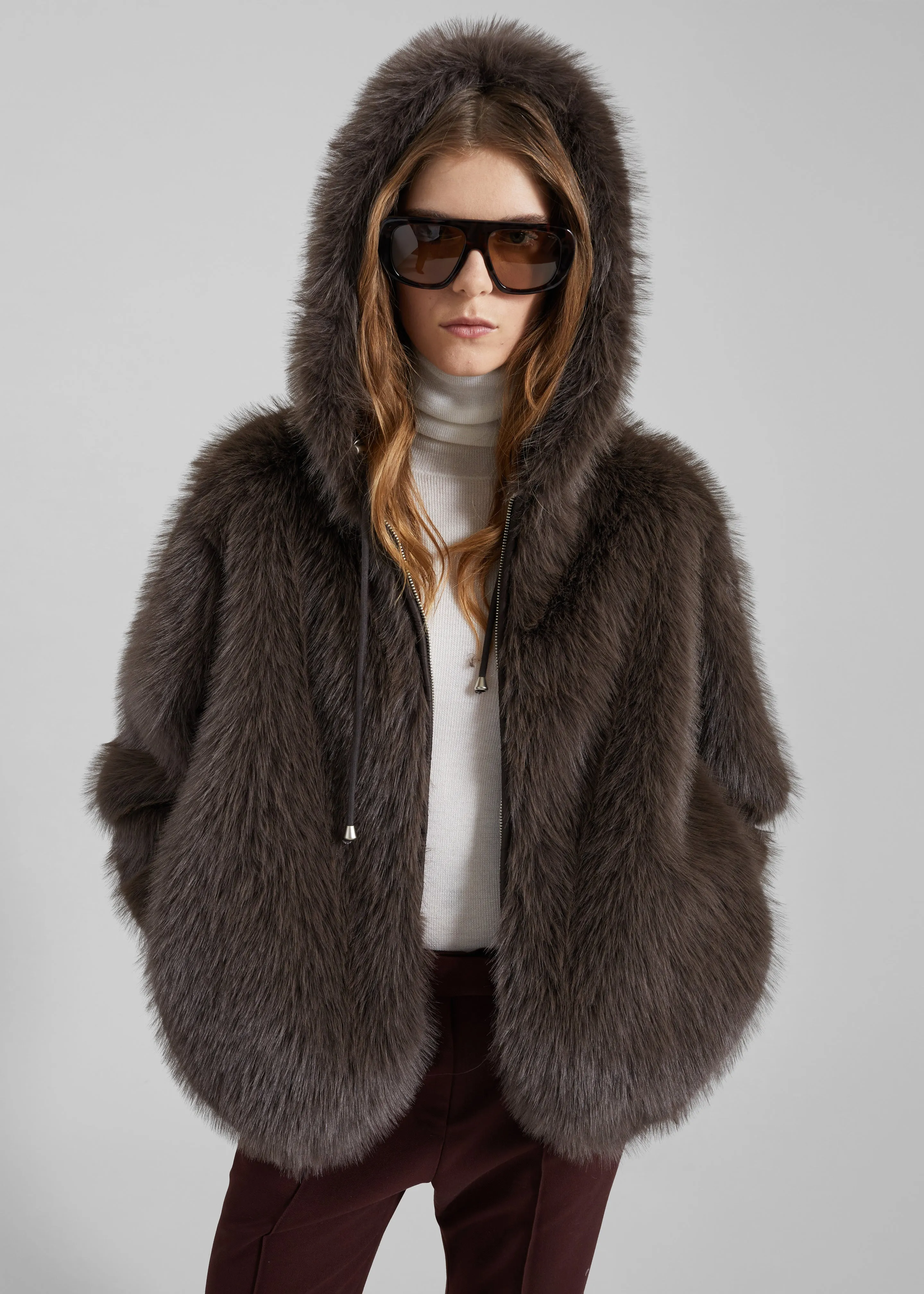 Savoie Faux Fur Hooded Jacket - Brown sold by Frankie Shop
