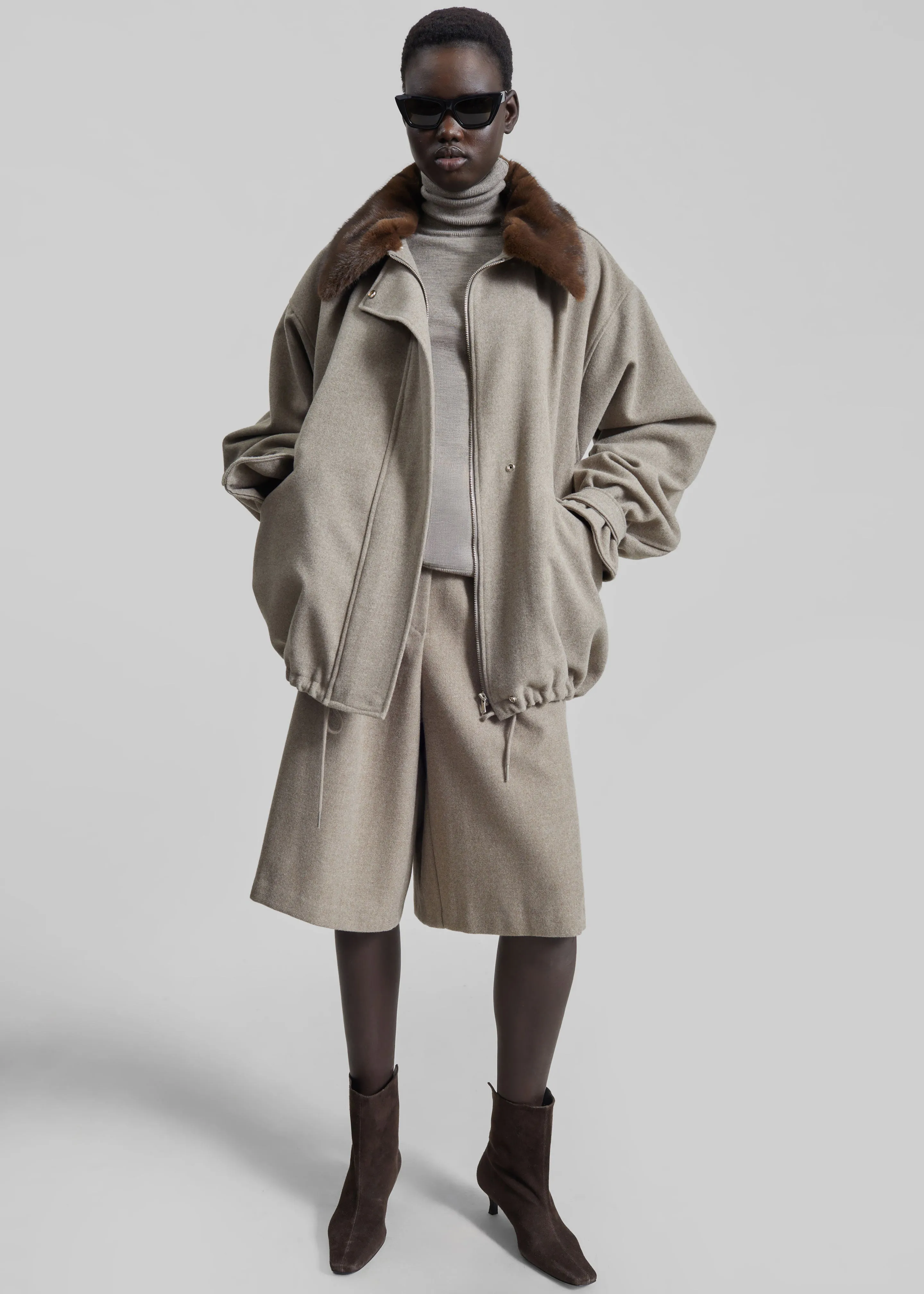 Hemavan Faux Fur Lined Jacket - Taupe sold by Frankie Shop