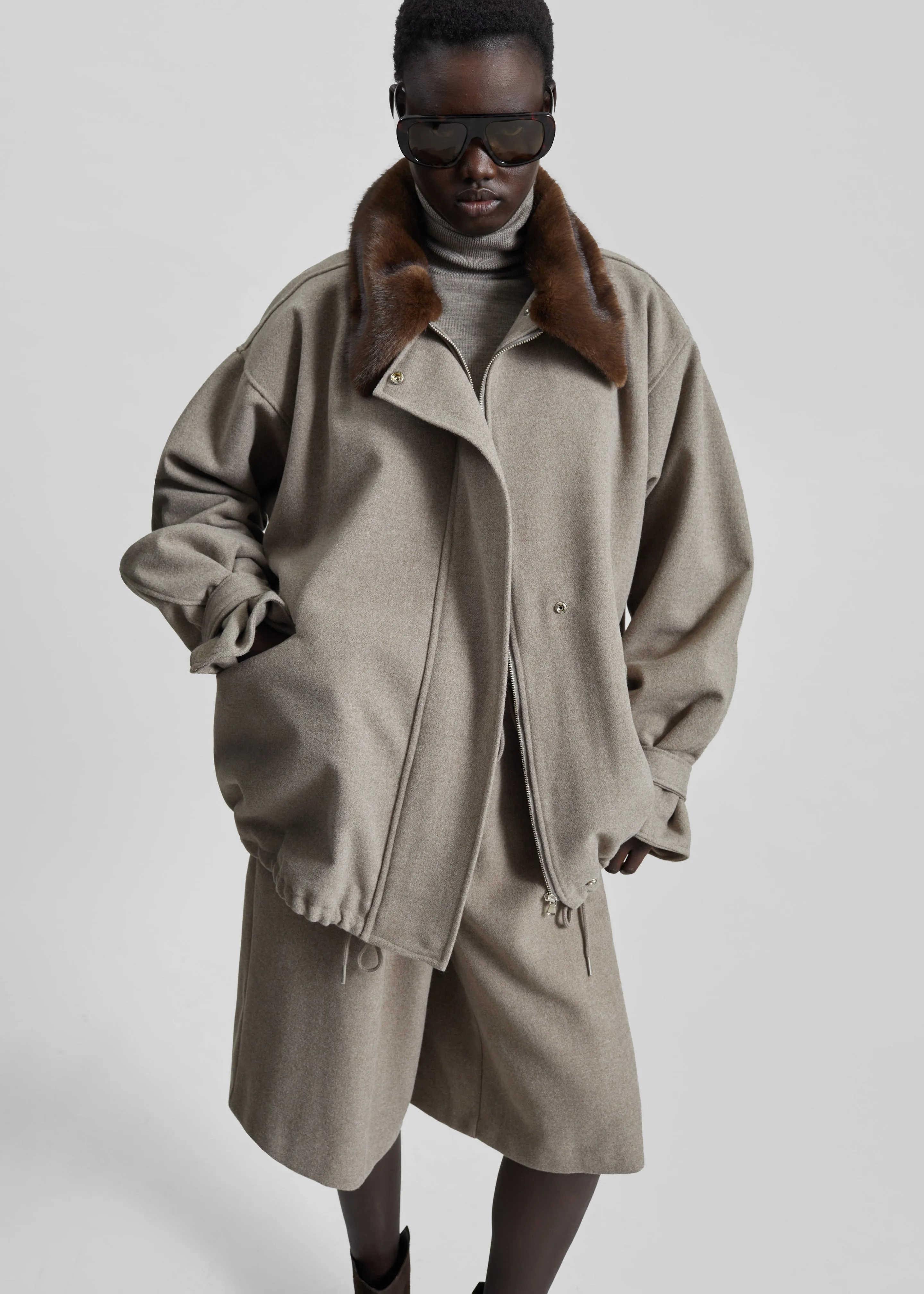 Hemavan Faux Fur Lined Jacket - Taupe sold by Frankie Shop product image thumbnail 2