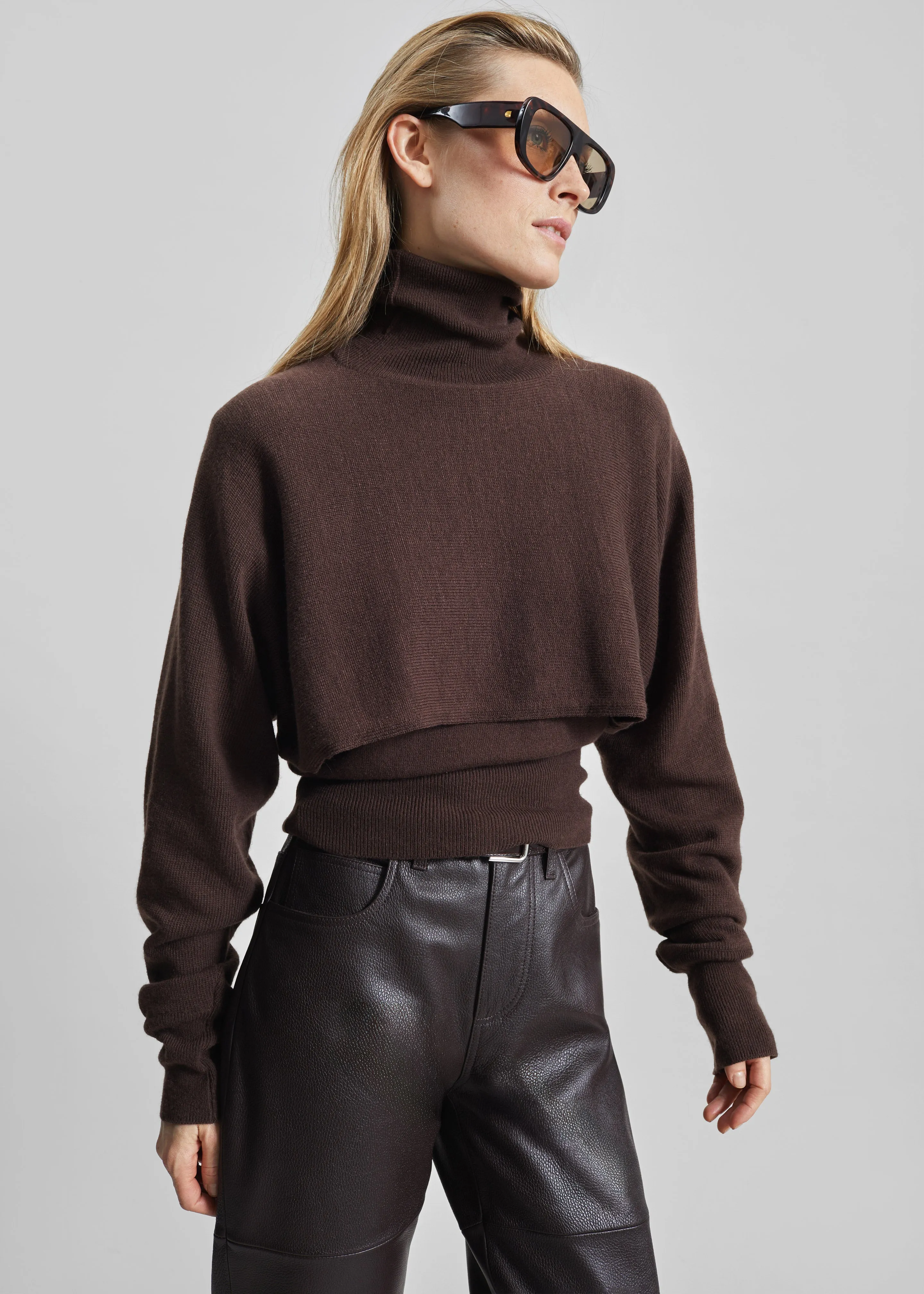 Lausanne Cashmere Detachable Layered Knit Set - Brown sold by Frankie Shop