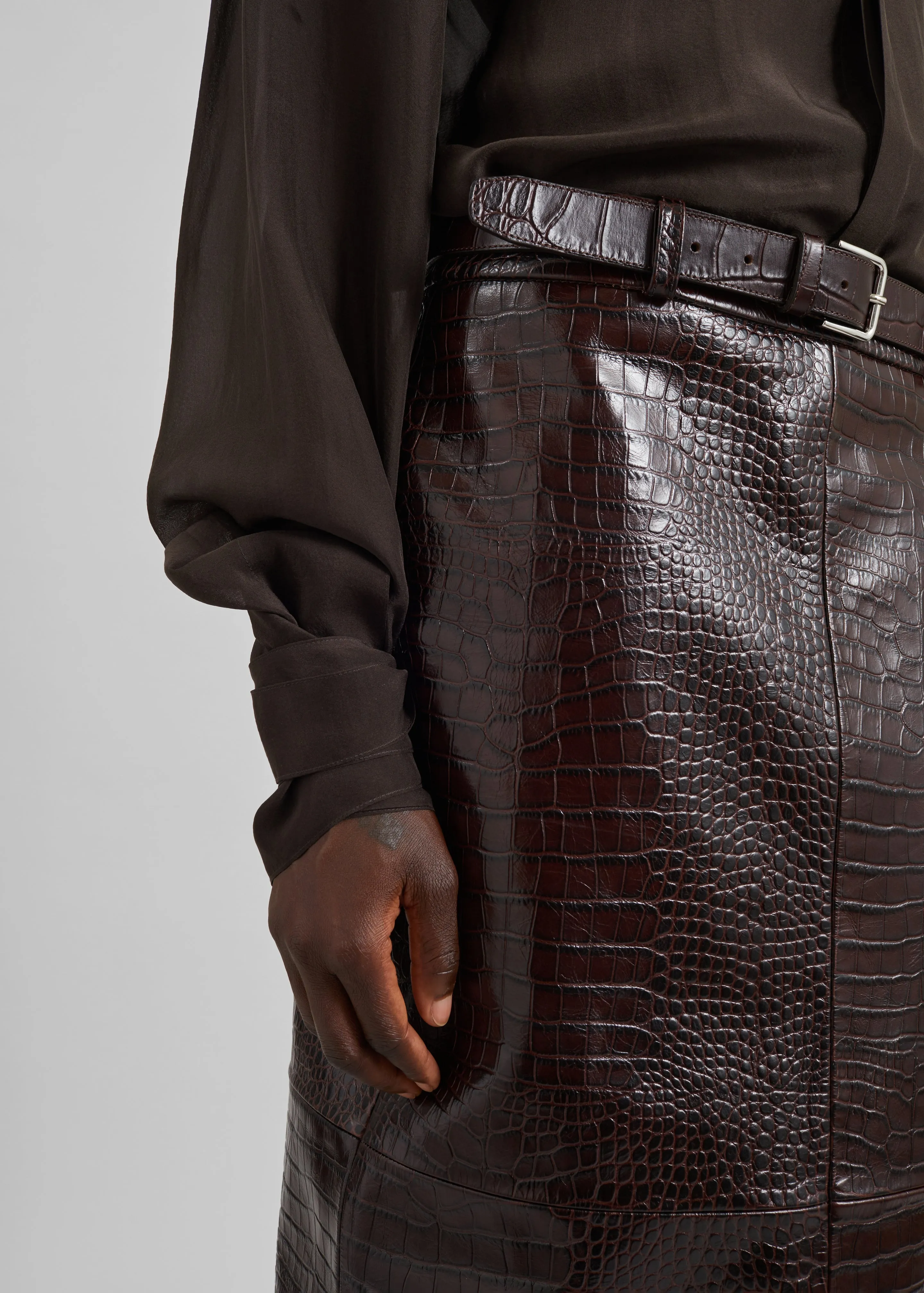Taney Croc Leather Pencil Skirt - Dark Brown sold by Frankie Shop product image thumbnail 5