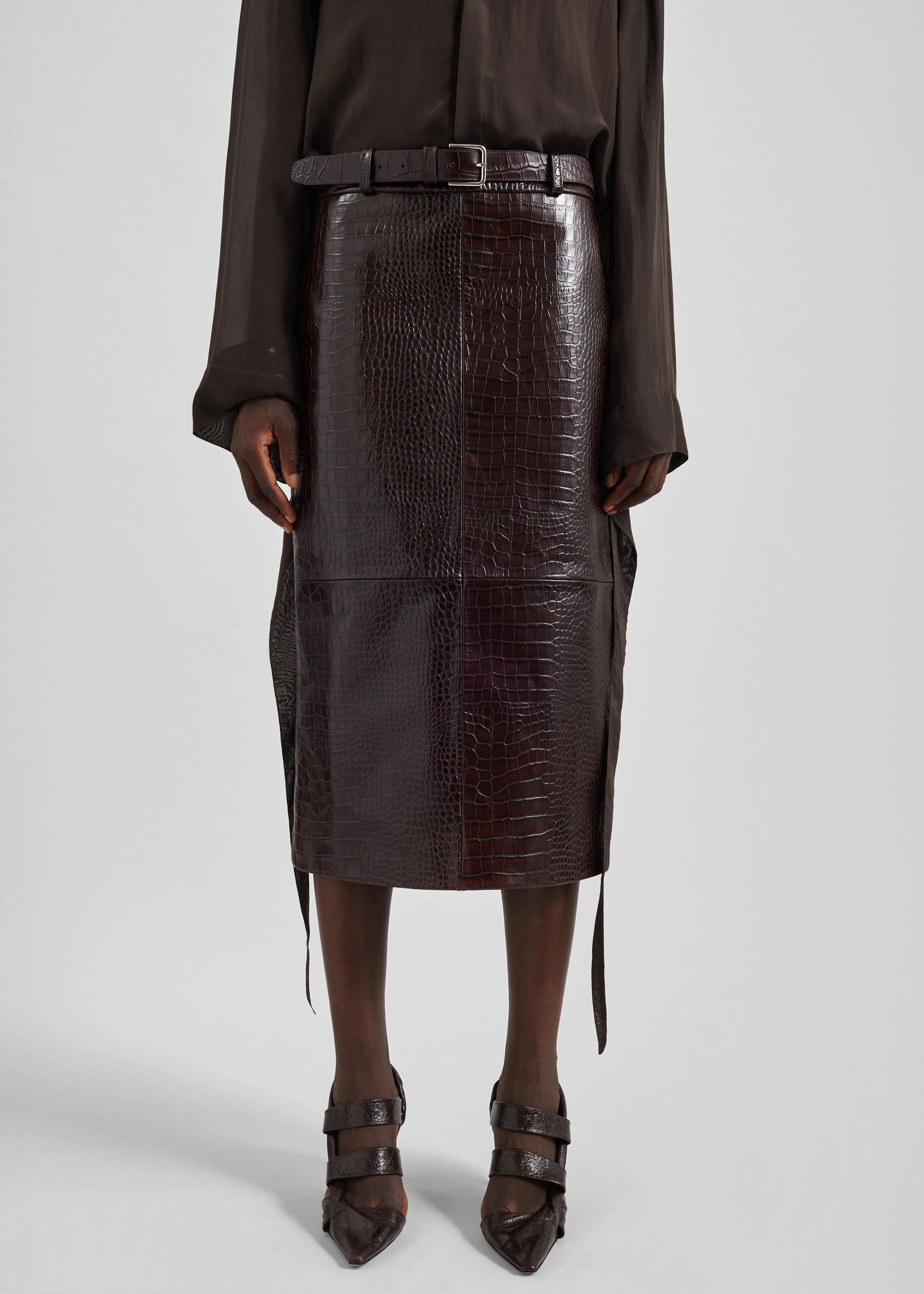 Taney Croc Leather Pencil Skirt - Dark Brown sold by Frankie Shop product image thumbnail 2