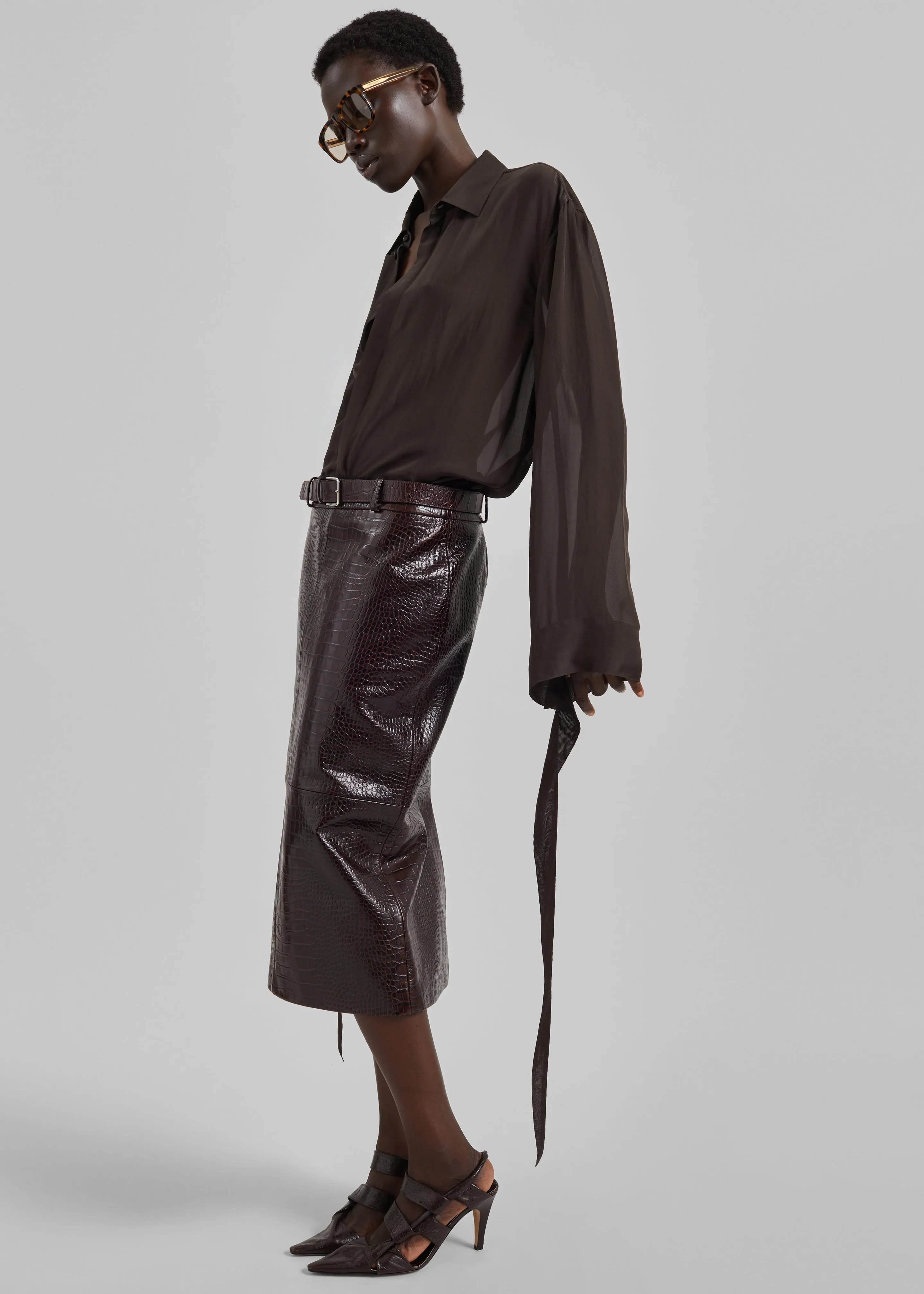 Taney Croc Leather Pencil Skirt - Dark Brown sold by Frankie Shop product image thumbnail 4