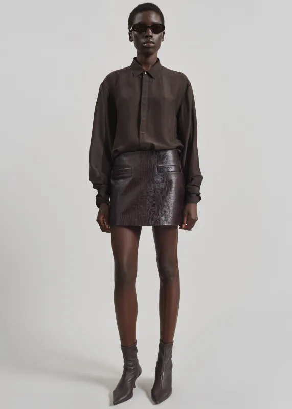 Rory Croc Leather Mini Skirt - Dark Brown made by Frankie Shop