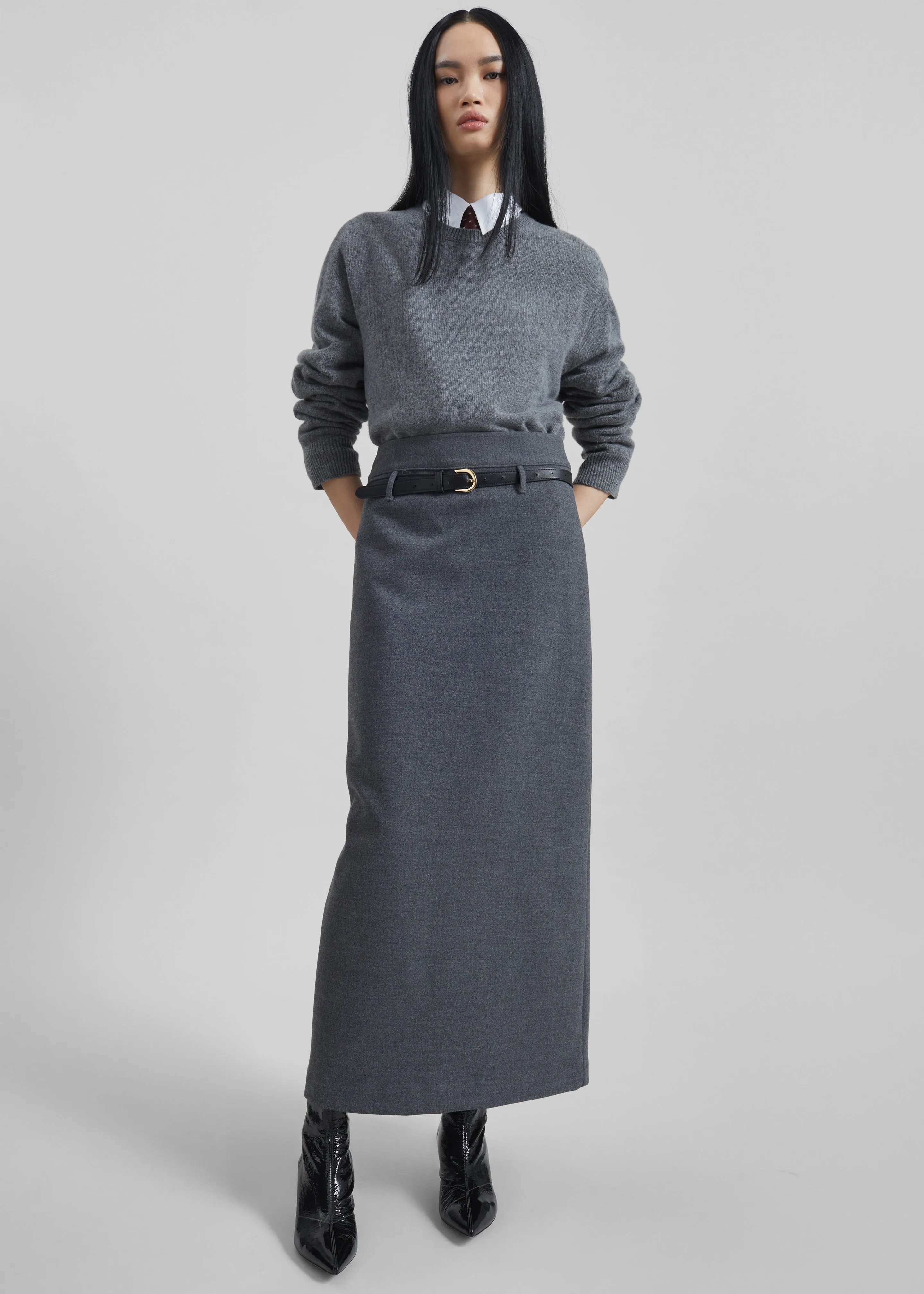Mauvilly Belted Pencil Skirt - Grey sold by Frankie Shop