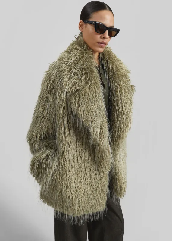 Brina Faux Fur Coat - Sage made by Frankie Shop
