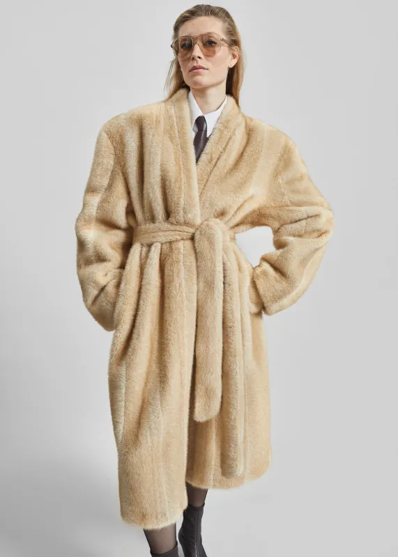 Destiny Padded Faux Fur Coat - Beige made by Frankie Shop